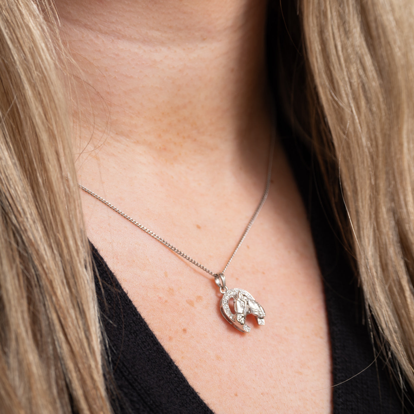 14K Diamond Horse & Horseshoe Pendant