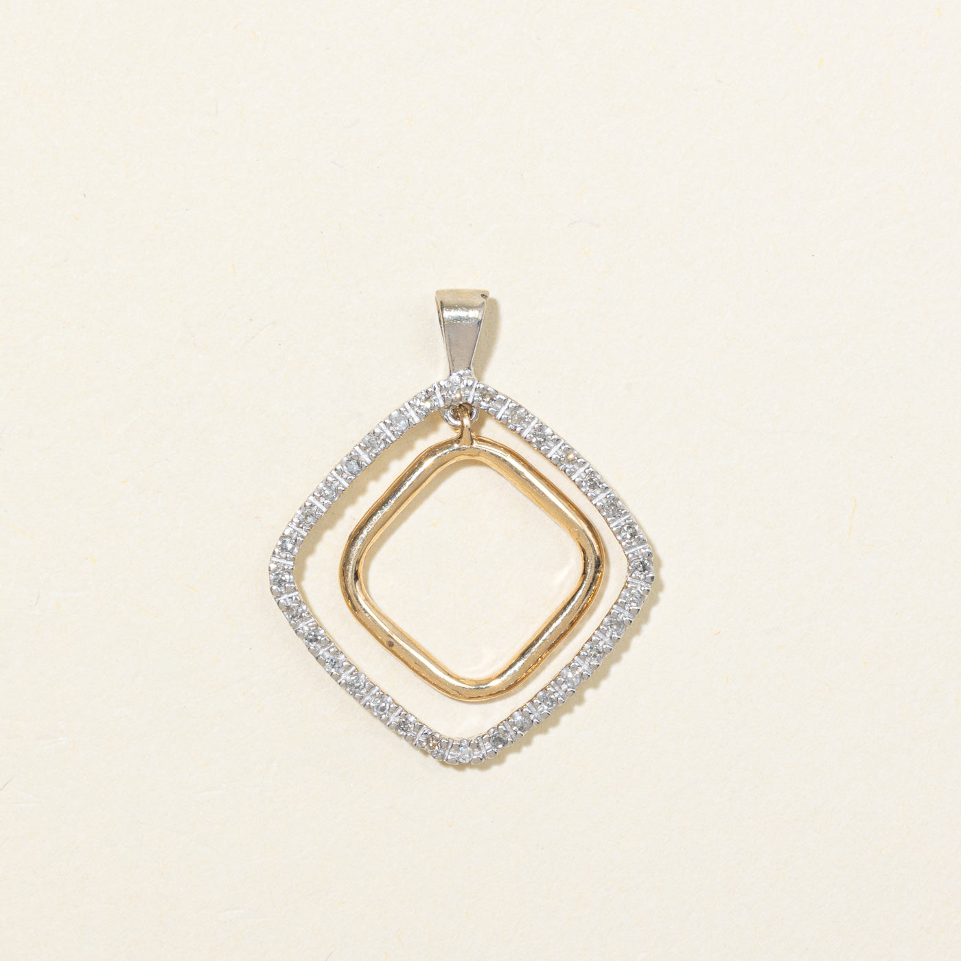 14K Diamond Layered Square Pendant