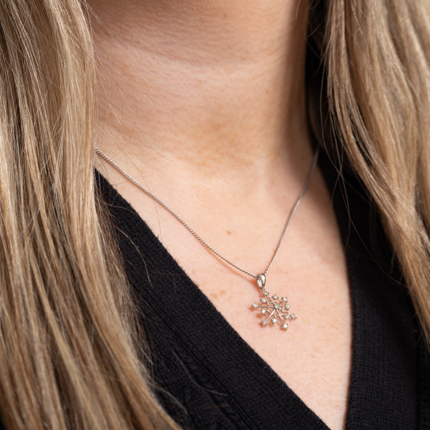 14K Diamond Snowflake Pendant