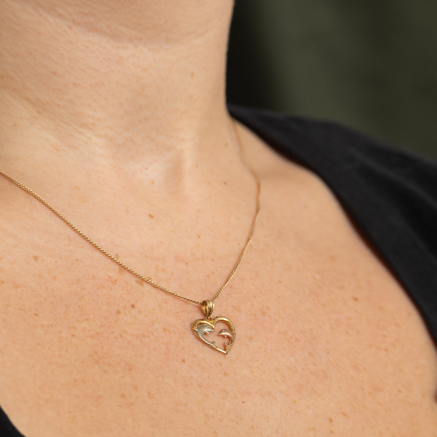 10k Yellow Gold Dolphin Heart Pendant