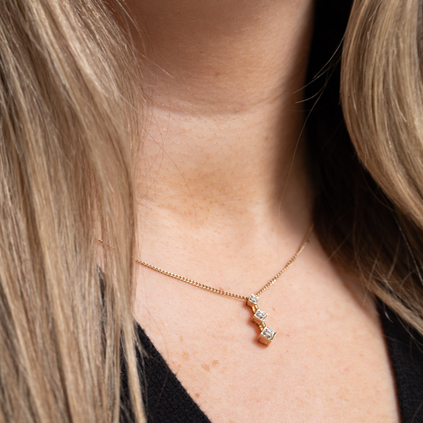 10K Diamond Geometric Drop Pendant