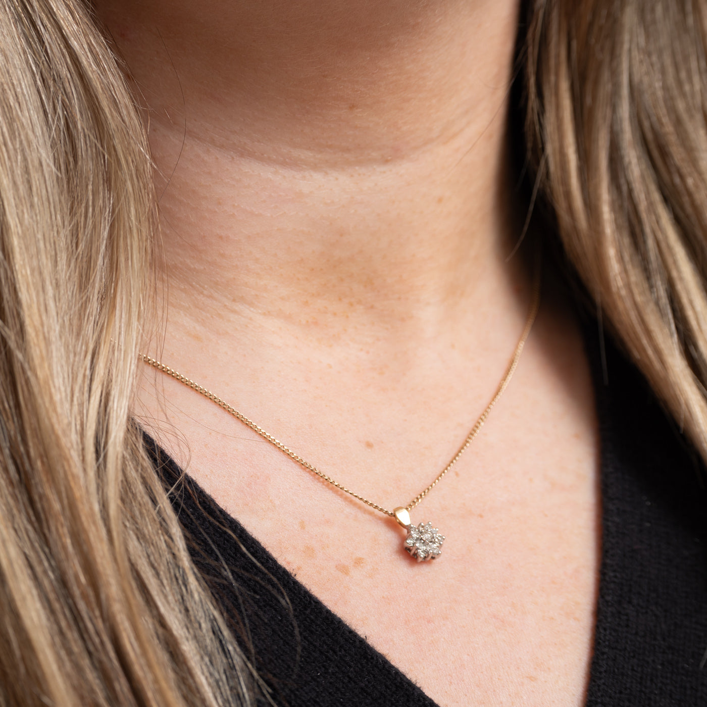 14K Diamond Petal Cluster Pendant