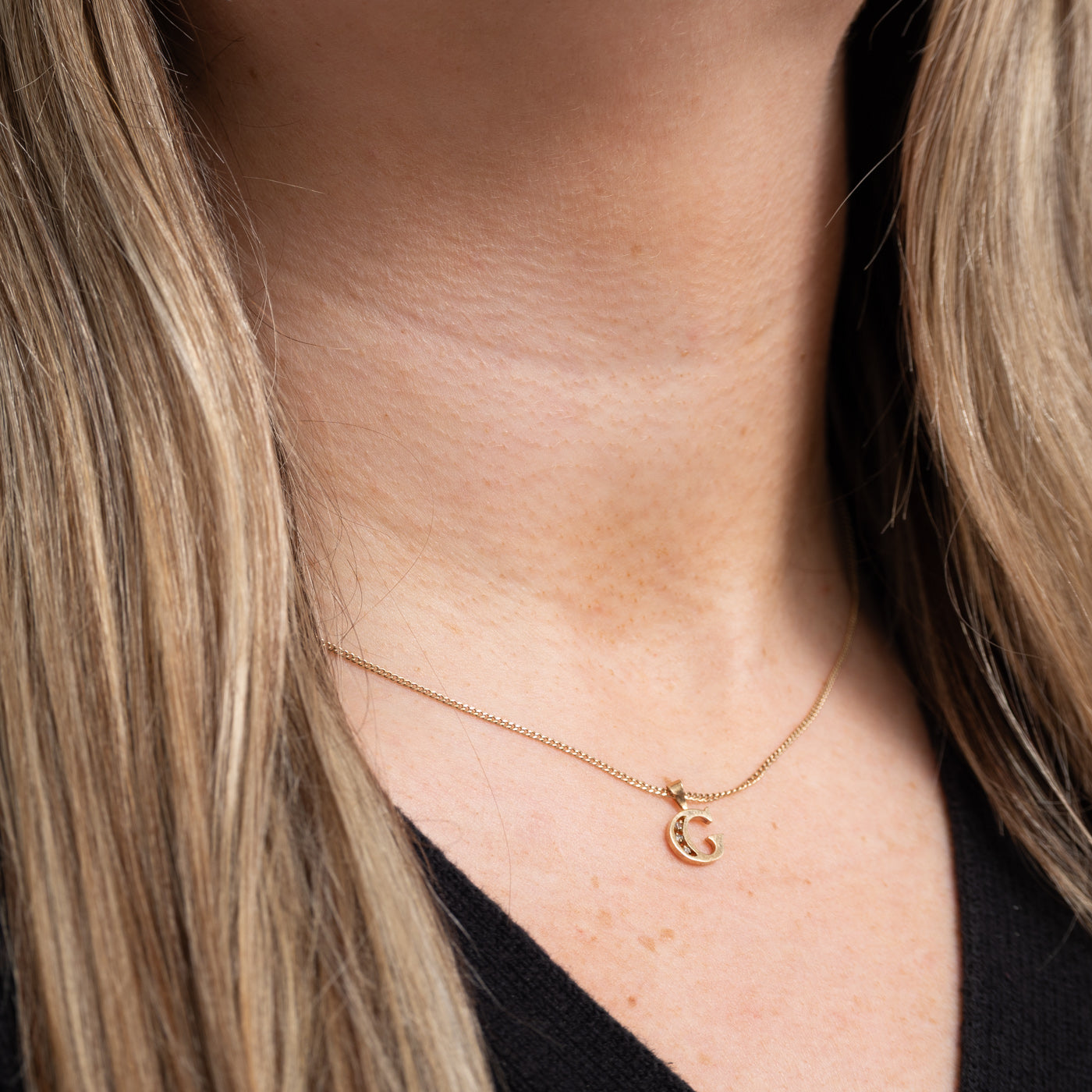 9K Diamond "G" Initial Pendant