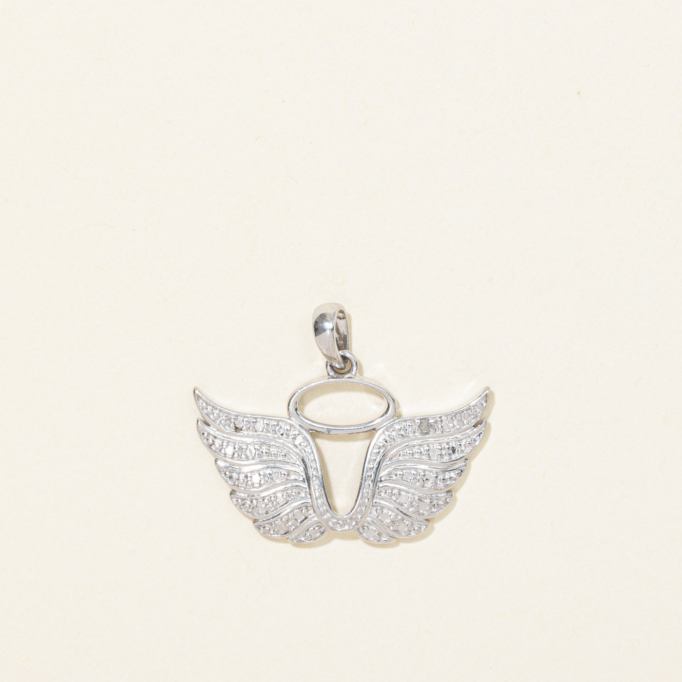 Sterling Silver Diamond Halo Angel Wings Pendant