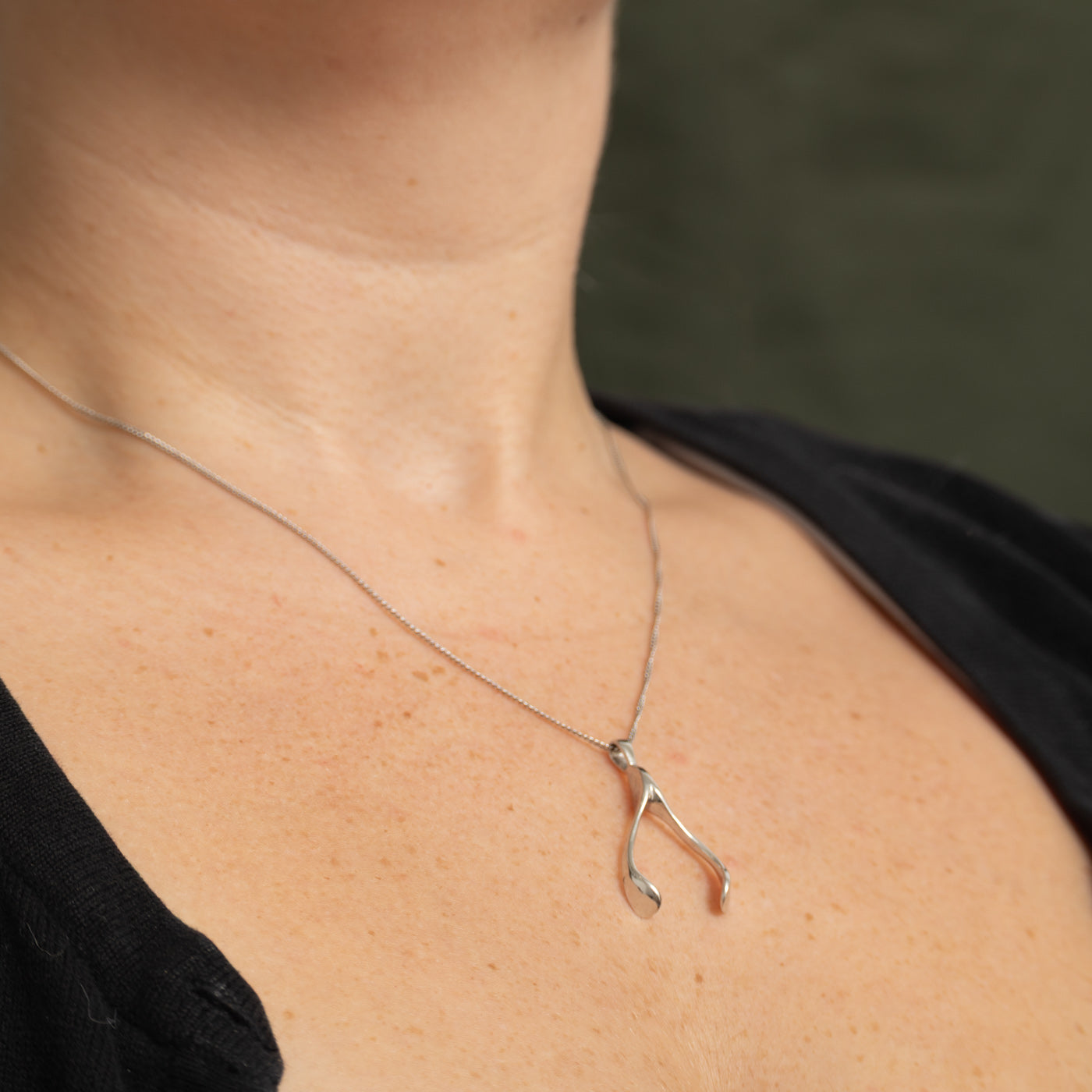 14k White Gold Wishbone Pendant