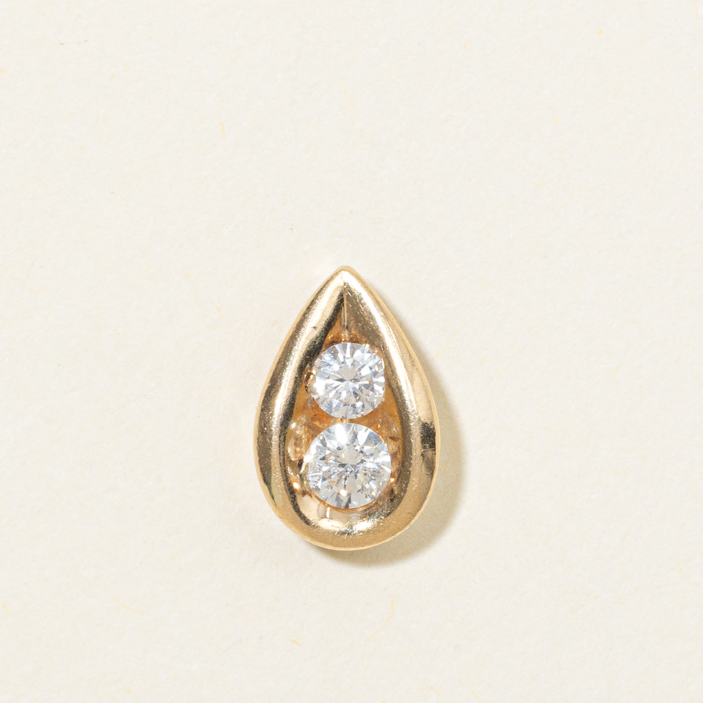 Pendentif poire à deux diamants en or 14 carats
