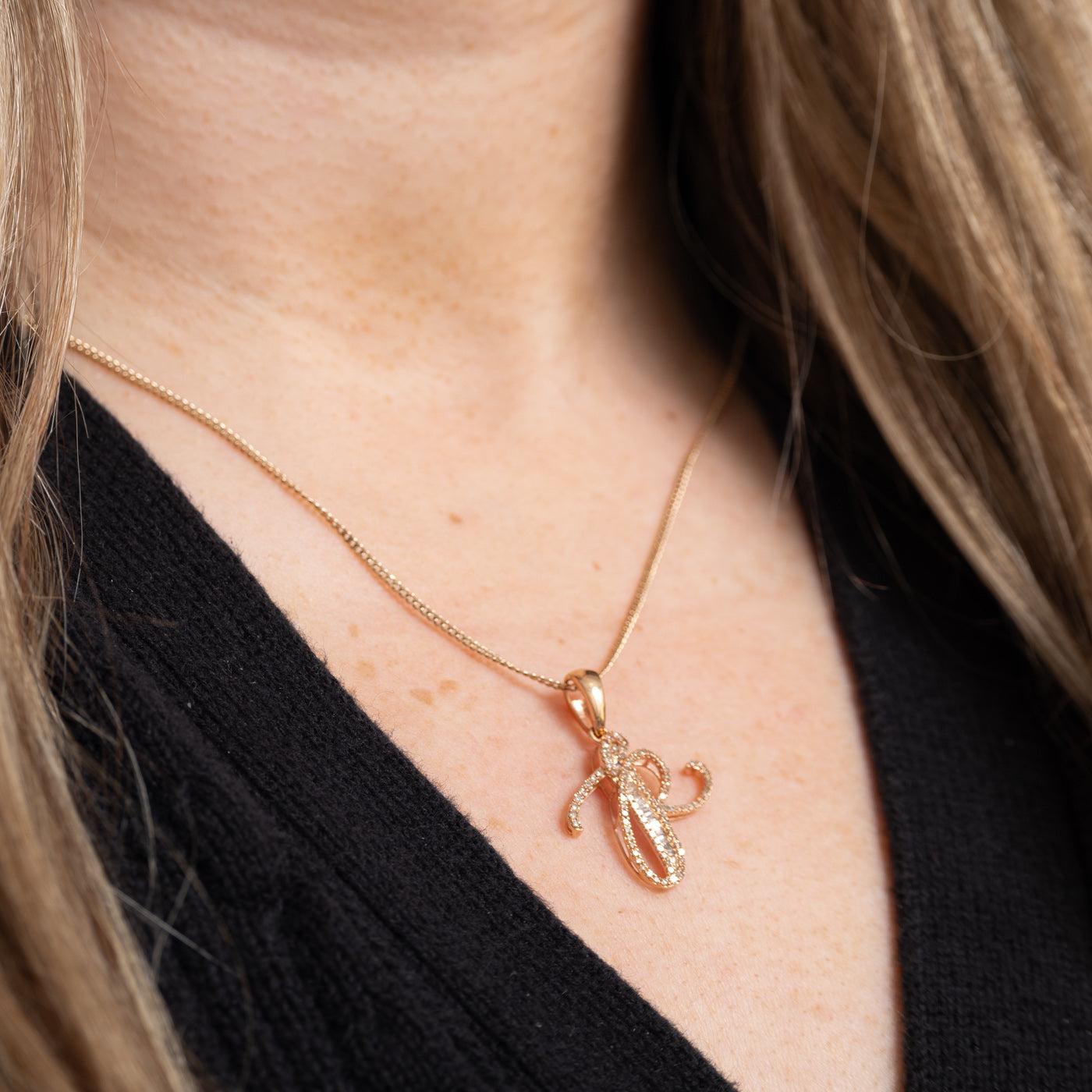 18K Diamond "P" Initial Pendant