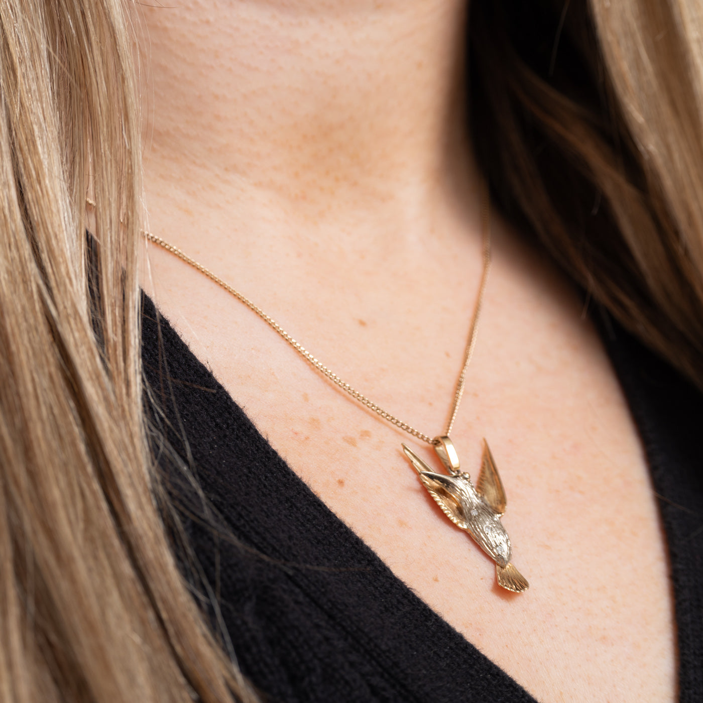 10K Diamond Hummingbird Pendant