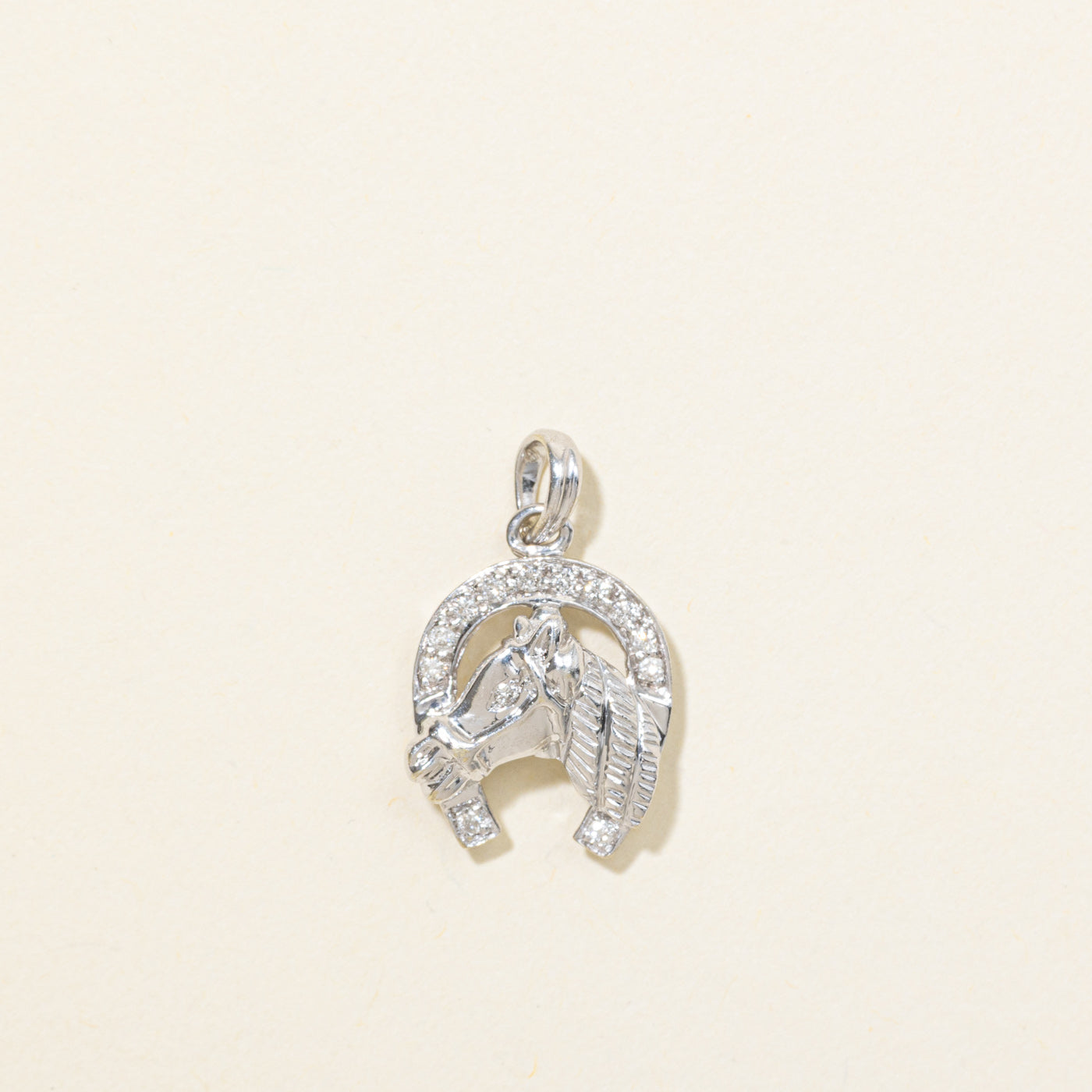 14K Diamond Horse & Horseshoe Pendant