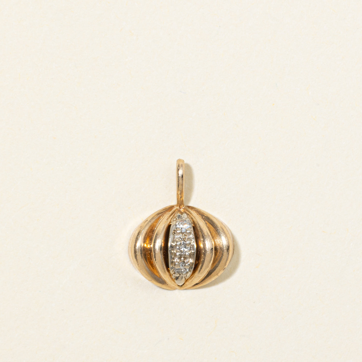 14K Diamond Grooved Half Sphere Pendant