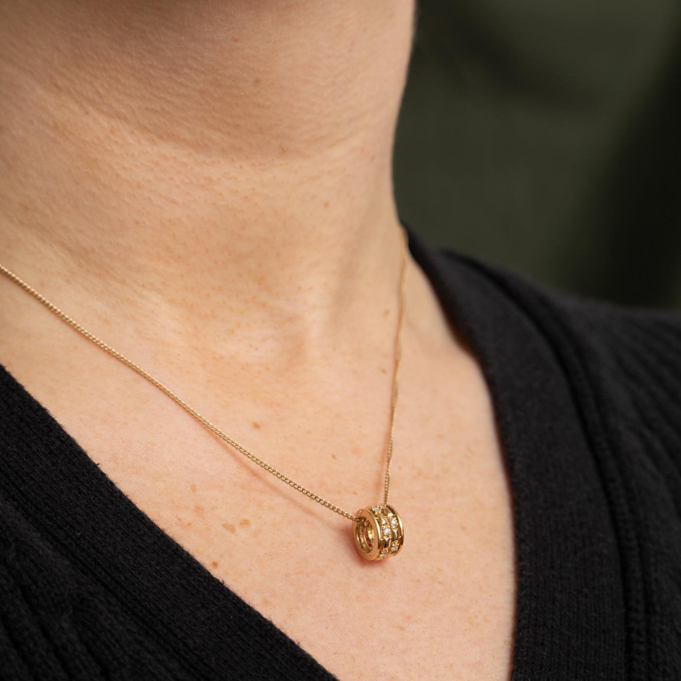 14K Diamond Textured Circle Charm