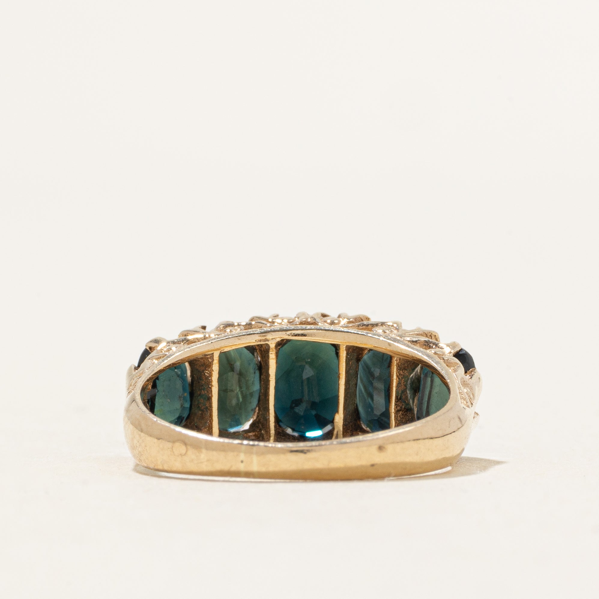 1975 Birmingham Five Stone Sapphire Engraved Ring | 3.14ctw | SZ 5.25