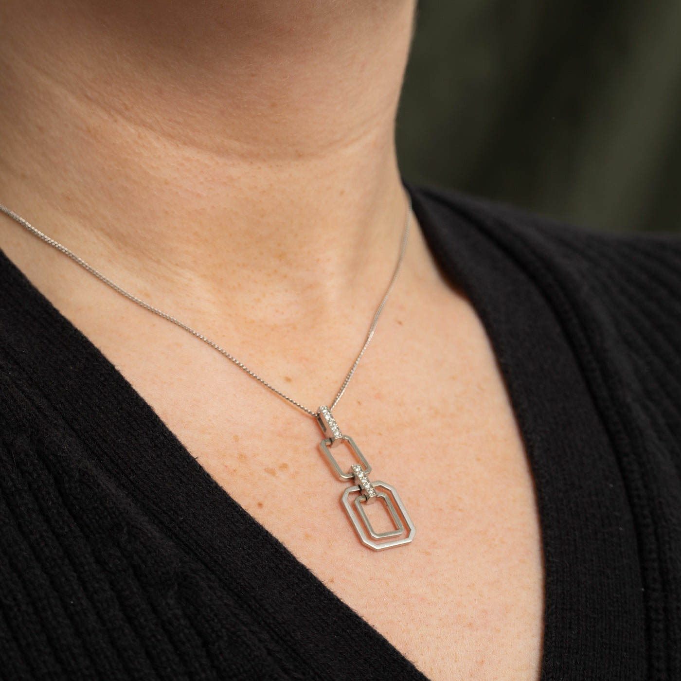 10K Diamond Layered Geometric Drop Pendant