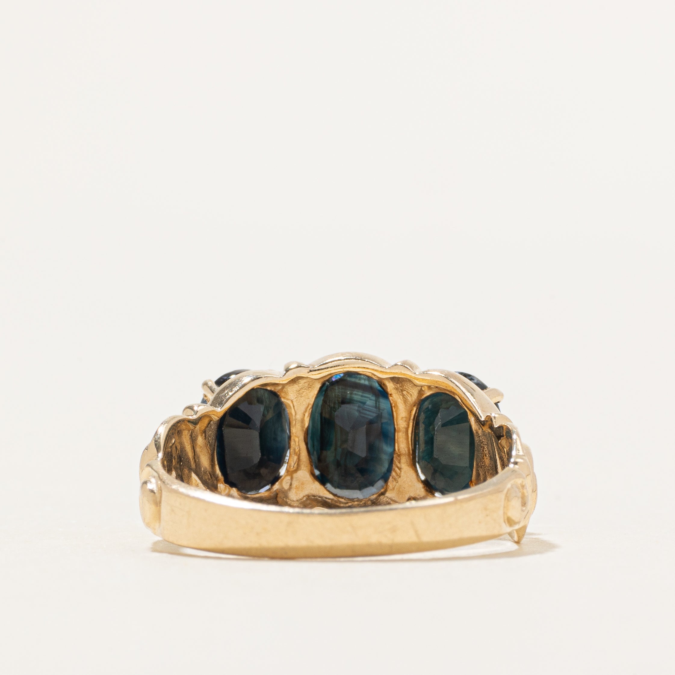 Three Stone Sapphire Swirl Design Ring | 3.34ctw | SZ 7.75