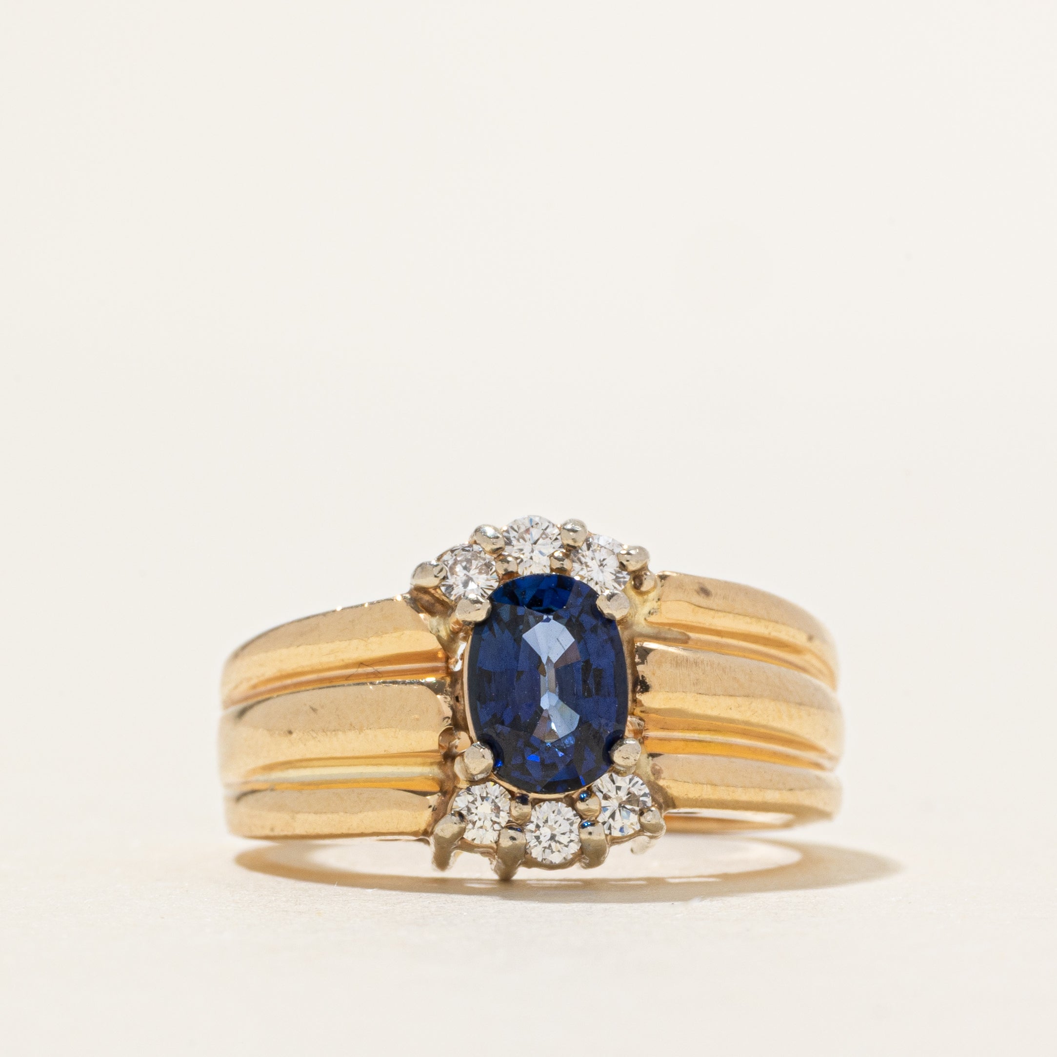 Sapphire & Diamond Grooved Ring | 0.85ct, 0.12ctw | SZ 6.25