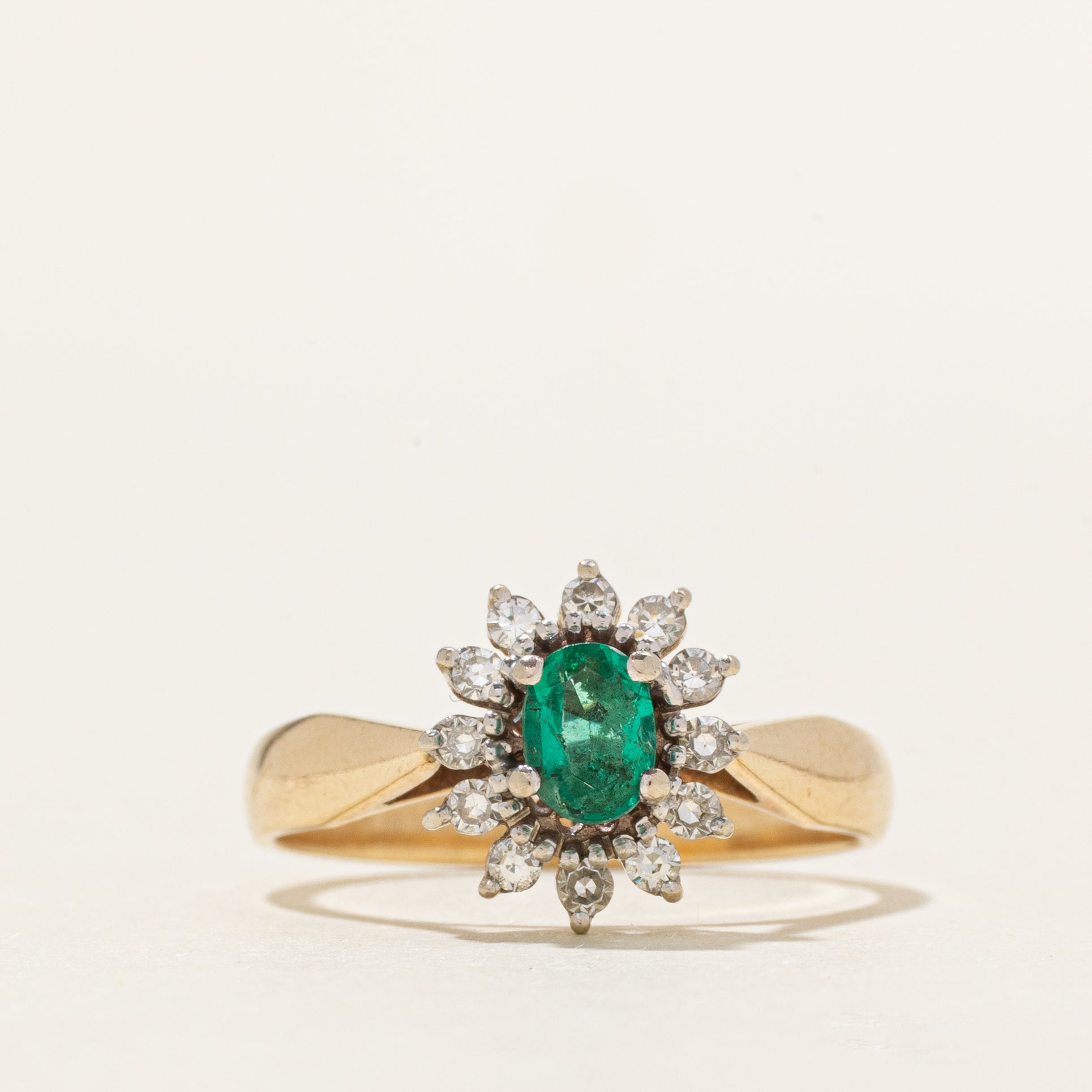 Emerald & Diamond Petal Halo Ring | 0.19ct, 0.12ctw | SZ 6.25