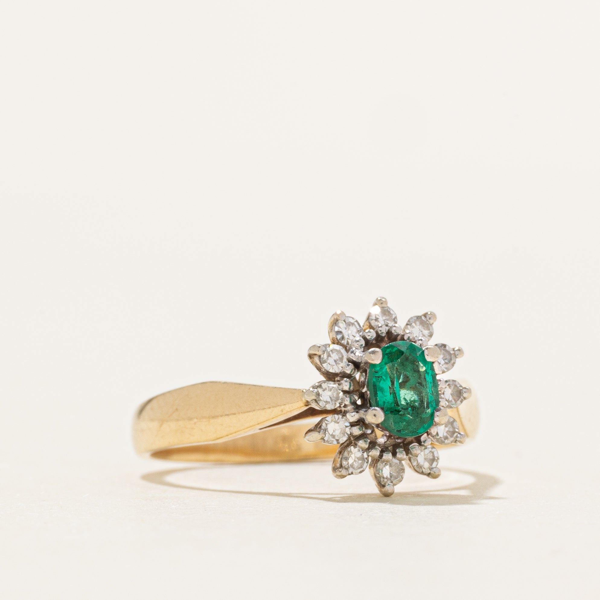 Emerald & Diamond Petal Halo Ring | 0.19ct, 0.12ctw | SZ 6.25