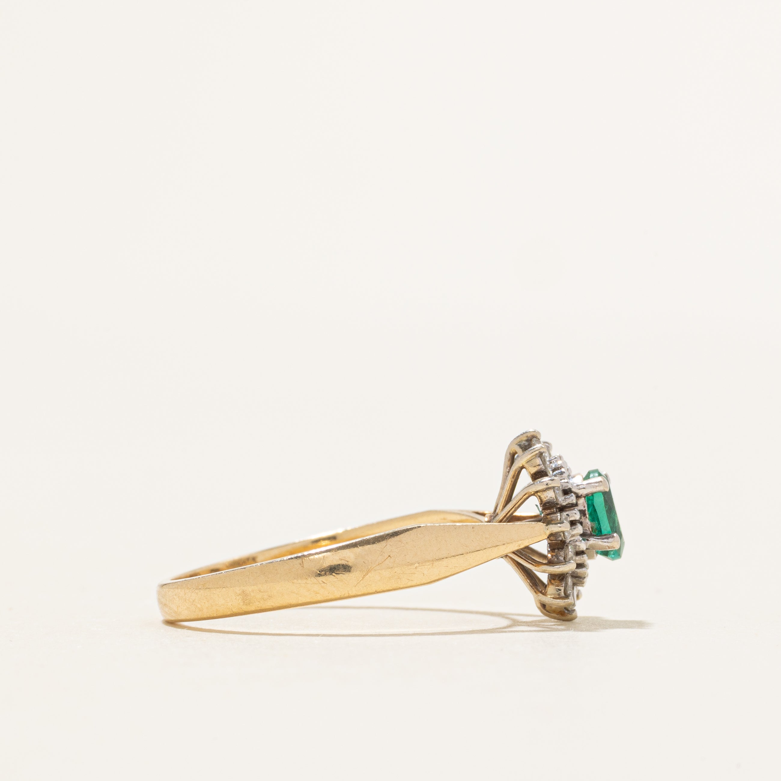 Emerald & Diamond Petal Halo Ring | 0.19ct, 0.12ctw | SZ 6.25
