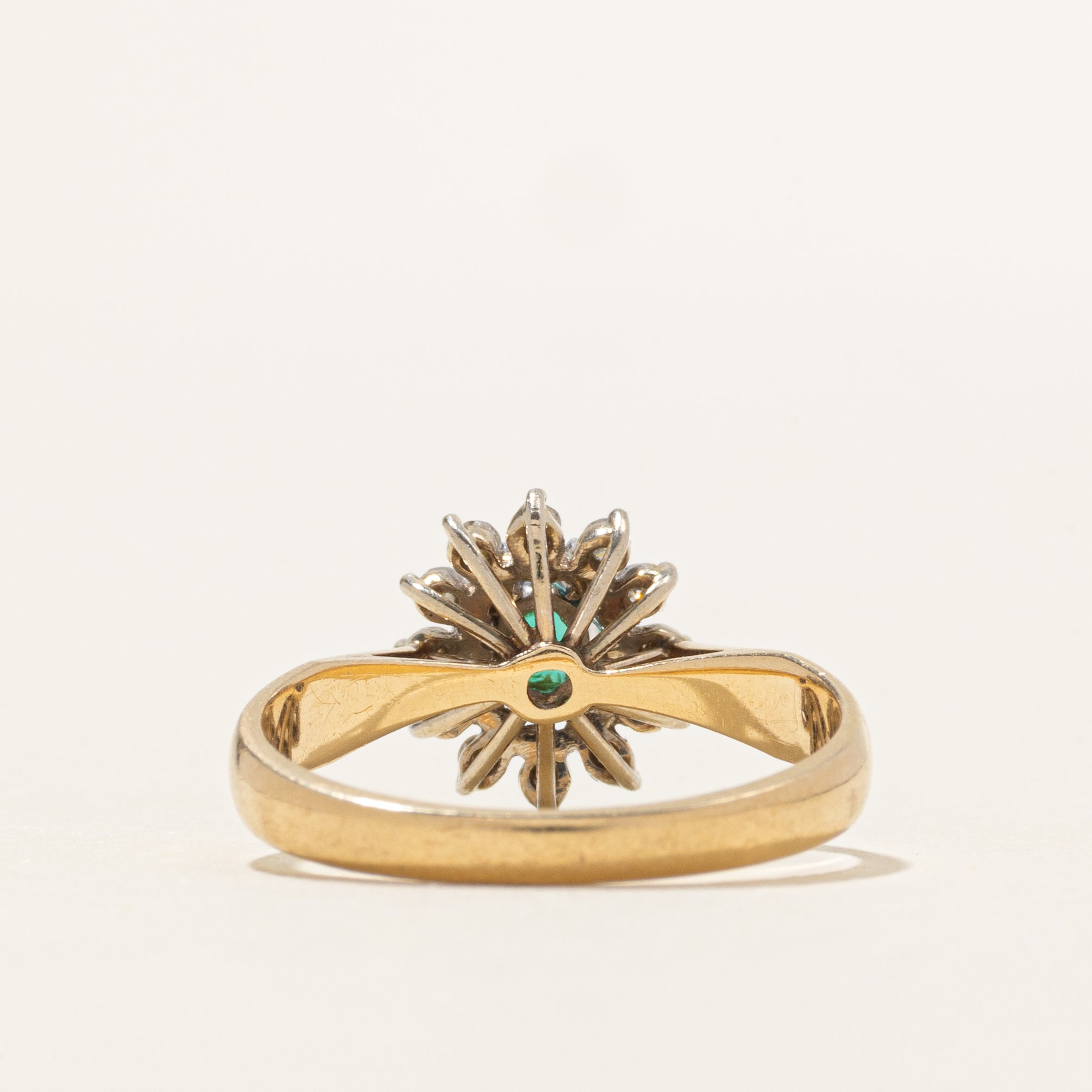 Emerald & Diamond Petal Halo Ring | 0.19ct, 0.12ctw | SZ 6.25