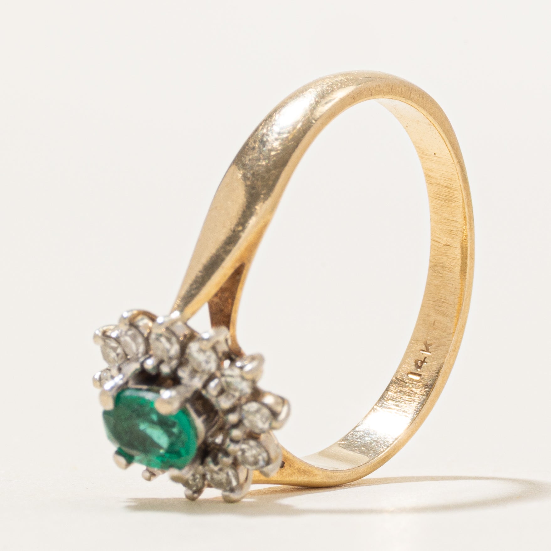 Emerald & Diamond Petal Halo Ring | 0.19ct, 0.12ctw | SZ 6.25