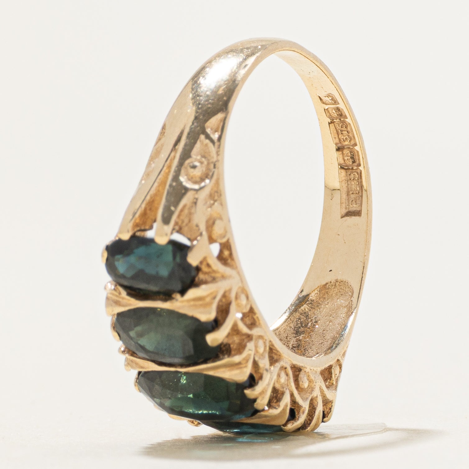 1975 Birmingham Five Stone Sapphire Engraved Ring | 3.14ctw | SZ 5.25