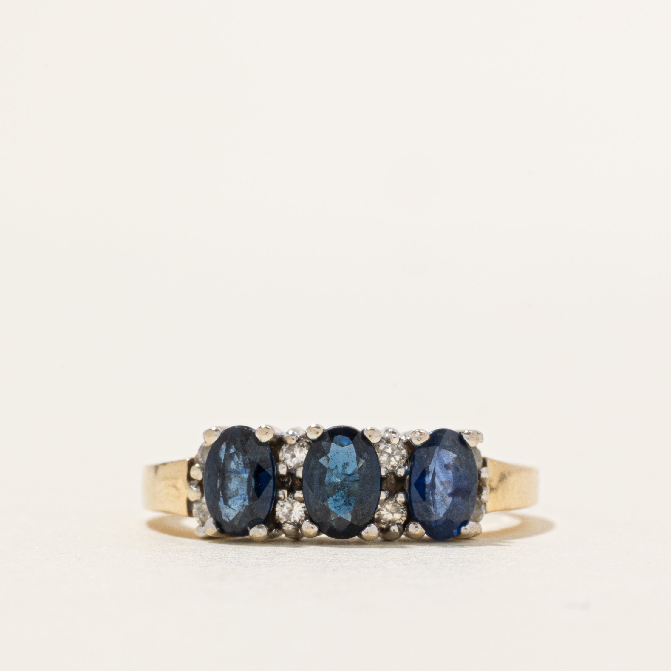 Three Stone Sapphire & Diamond Ring | 1.18ctw, 0.12ctw | SZ 9.25