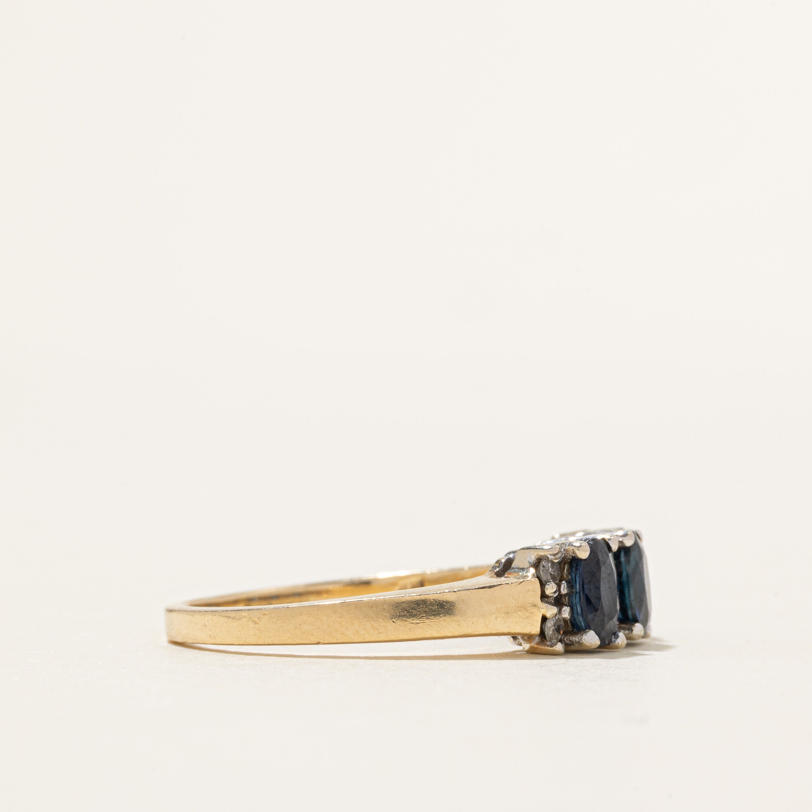 Three Stone Sapphire & Diamond Ring | 1.18ctw, 0.12ctw | SZ 9.25