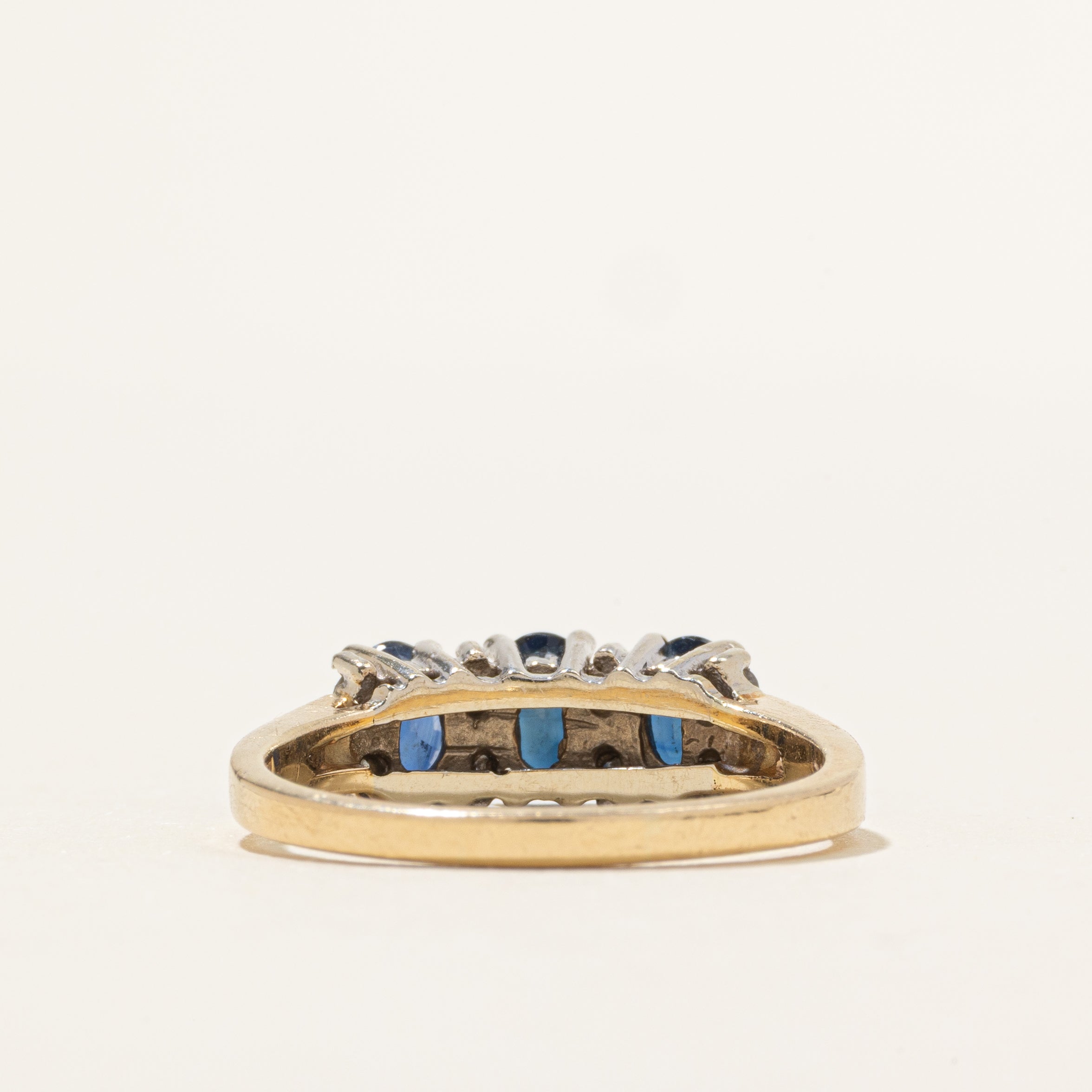 Three Stone Sapphire & Diamond Ring | 1.18ctw, 0.12ctw | SZ 9.25