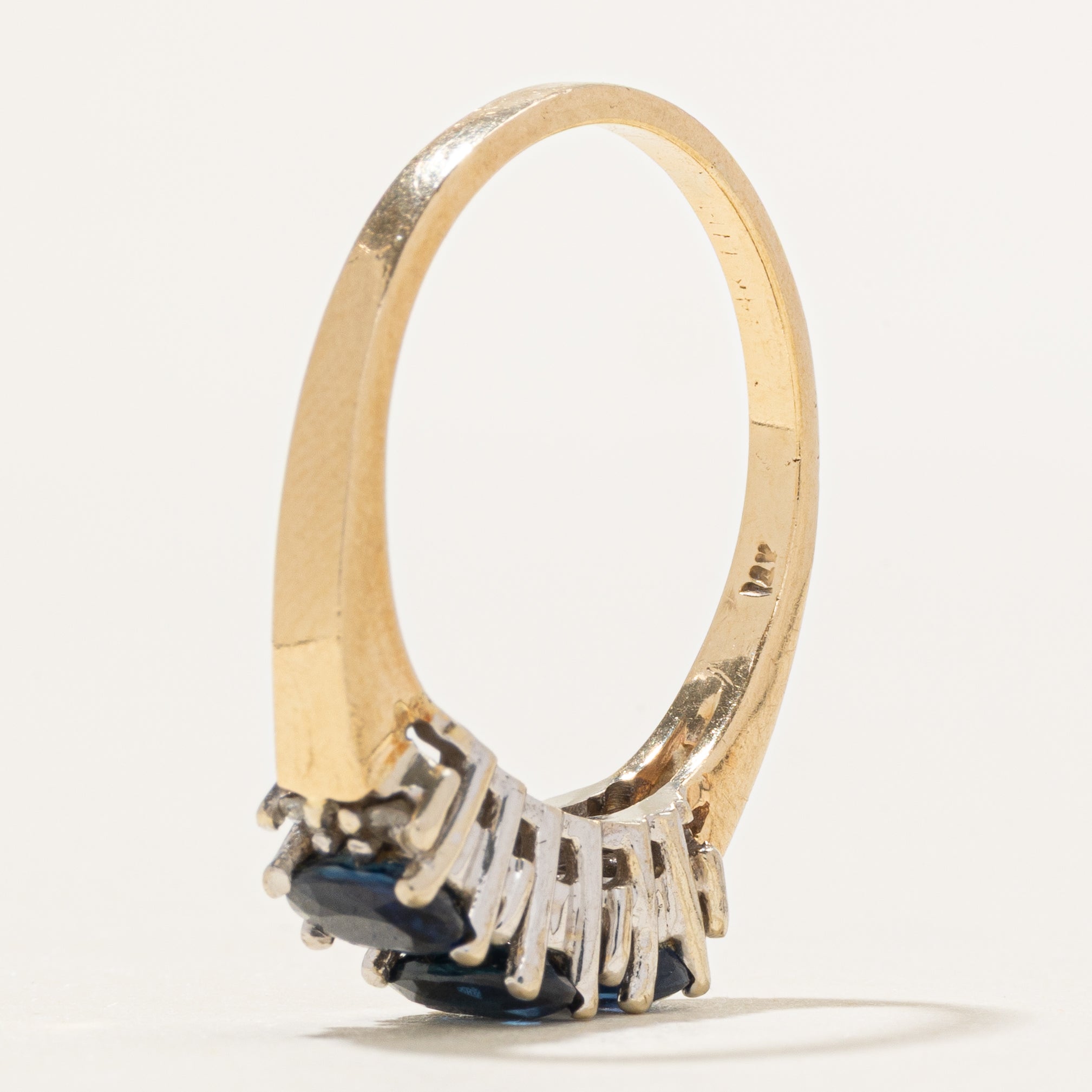 Three Stone Sapphire & Diamond Ring | 1.18ctw, 0.12ctw | SZ 9.25