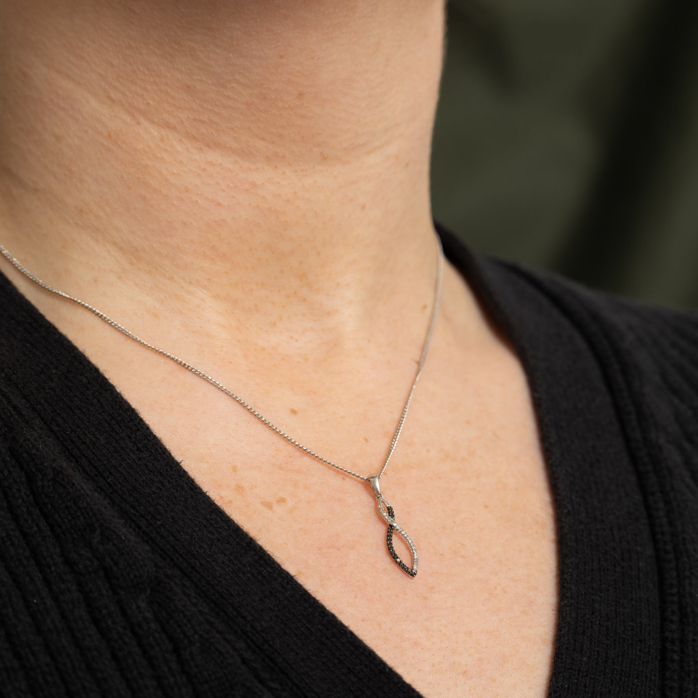 10K Black & White Diamond Cross Over Infinity Pendant