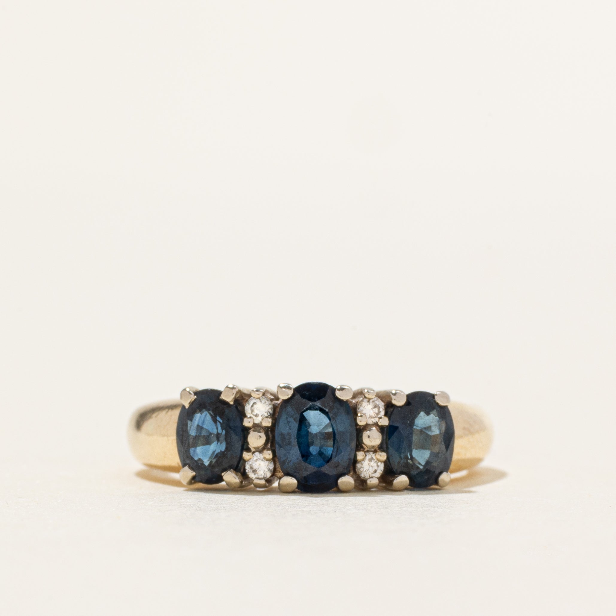 'Birks' Three Stone Sapphire & Diamond Ring | 1.29ctw, 0.04ctw | SZ 6