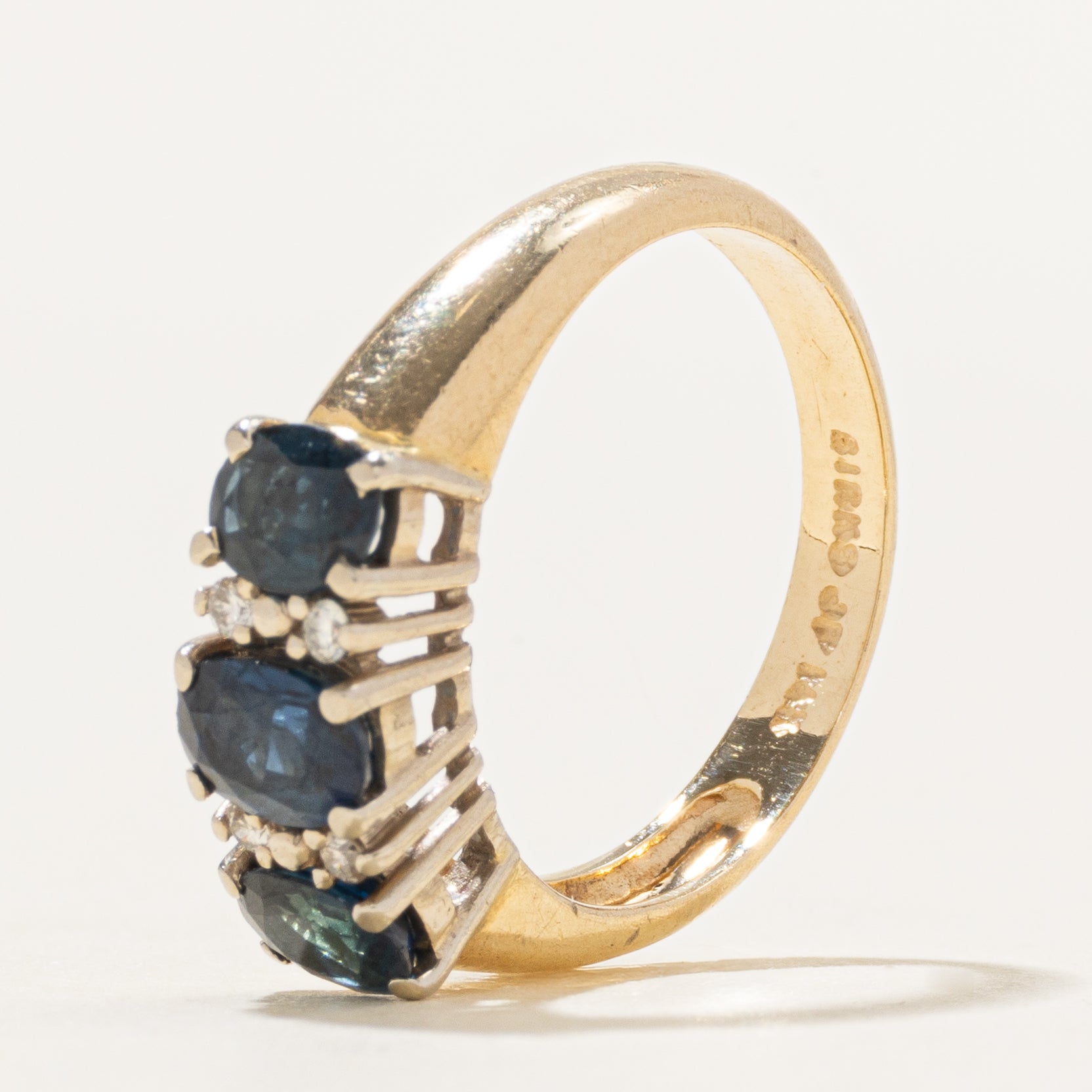 'Birks' Three Stone Sapphire & Diamond Ring | 1.29ctw, 0.04ctw | SZ 6