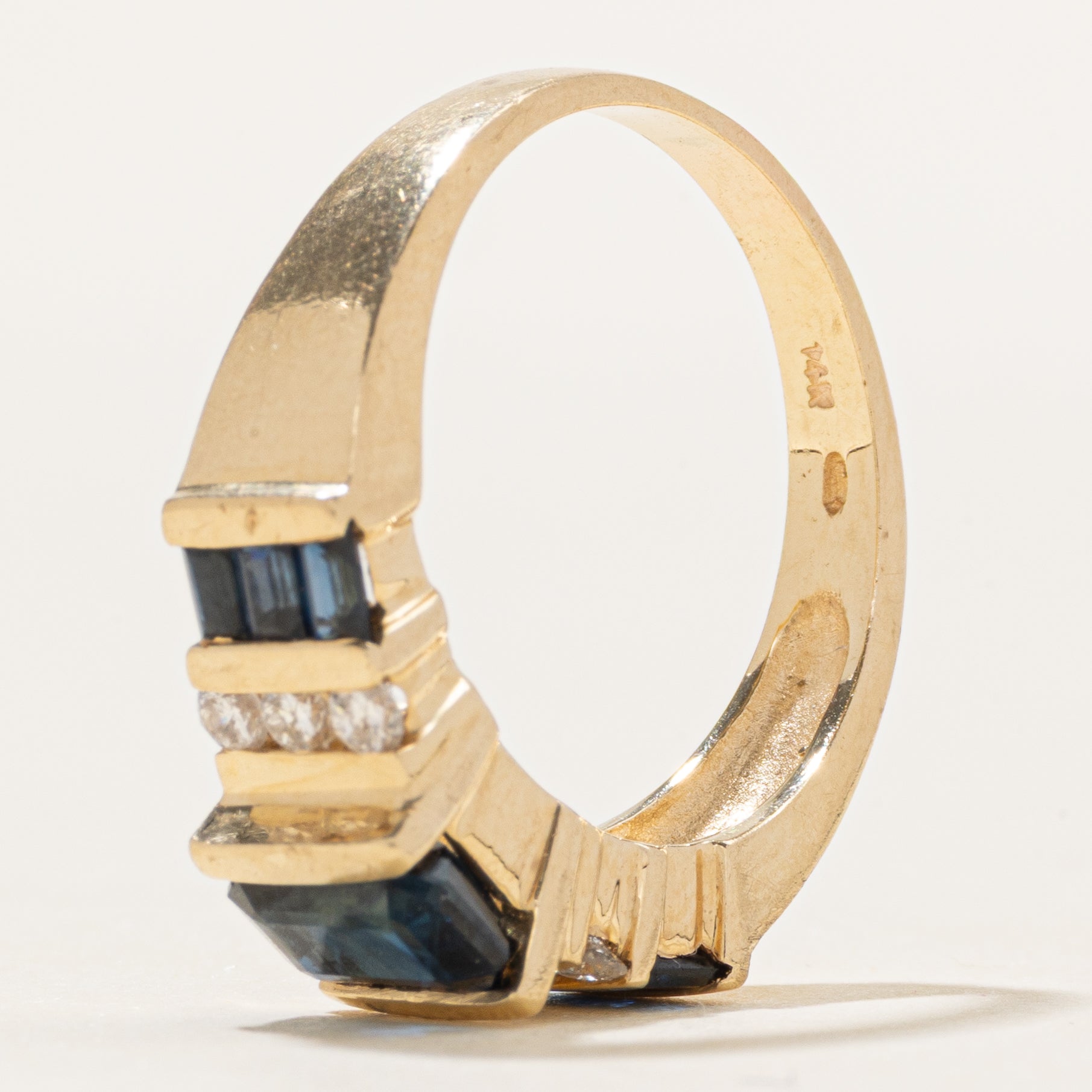 Channel Set Synthetic Sapphire & Natural Diamond Ring | 1.35ctw, 0.09ctw | SZ 8.25