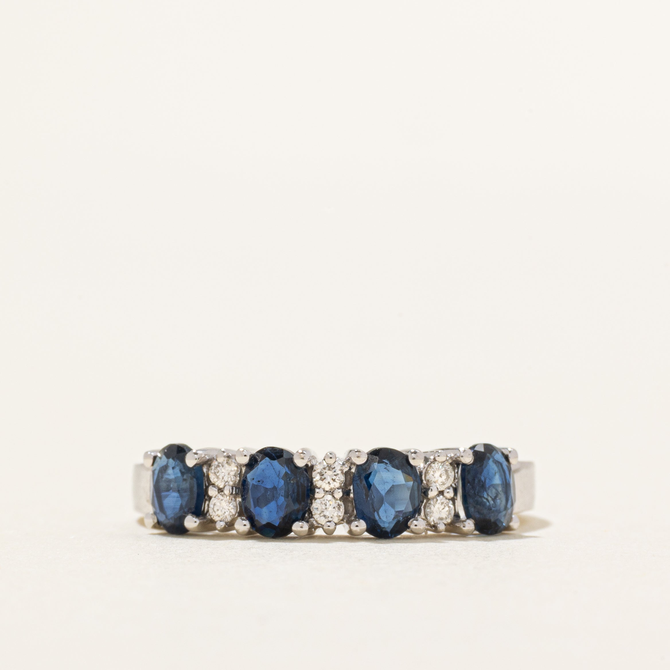 White Gold Four Stone Sapphire & Diamond Ring | 0.72ctw, 0.09ctw | SZ 7