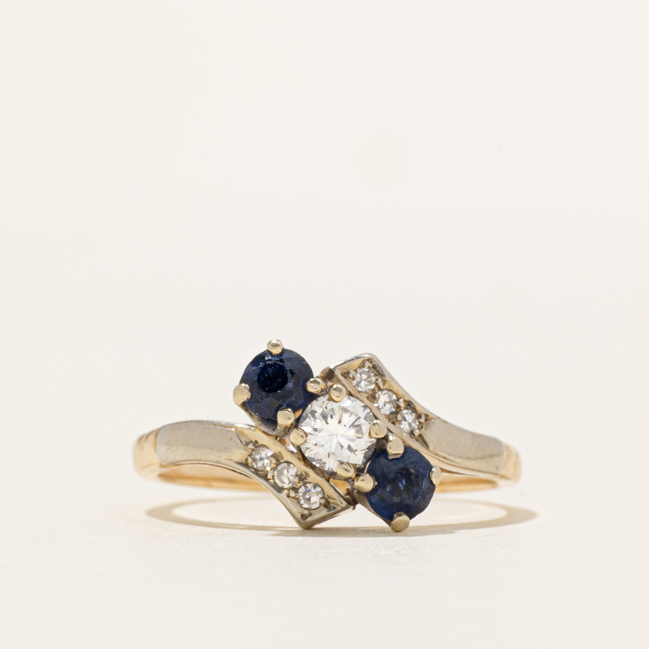 Three Stone Sapphire & Diamond Bypass Ring | 0.64ctw, 0.28ctw | SZ 8