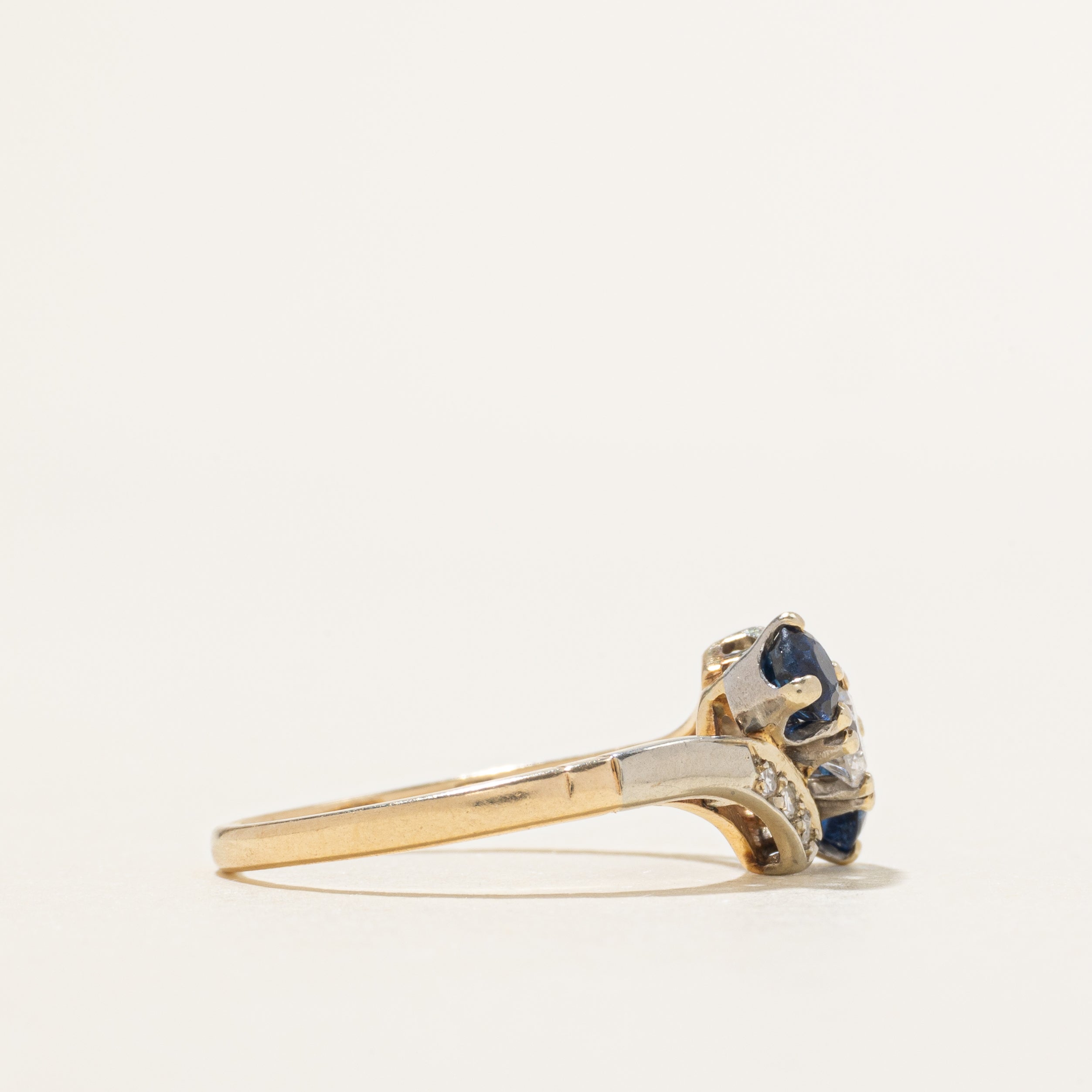 Three Stone Sapphire & Diamond Bypass Ring | 0.64ctw, 0.28ctw | SZ 8