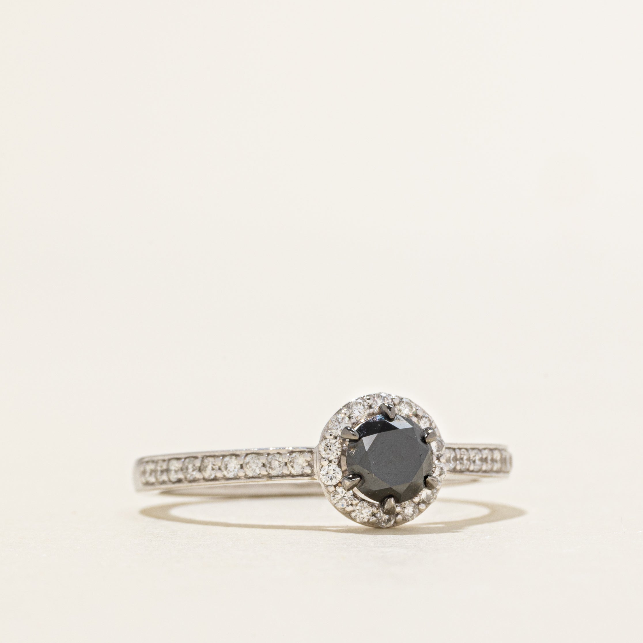 Black & White Diamond Halo Ring | 0.62ctw | SZ 8