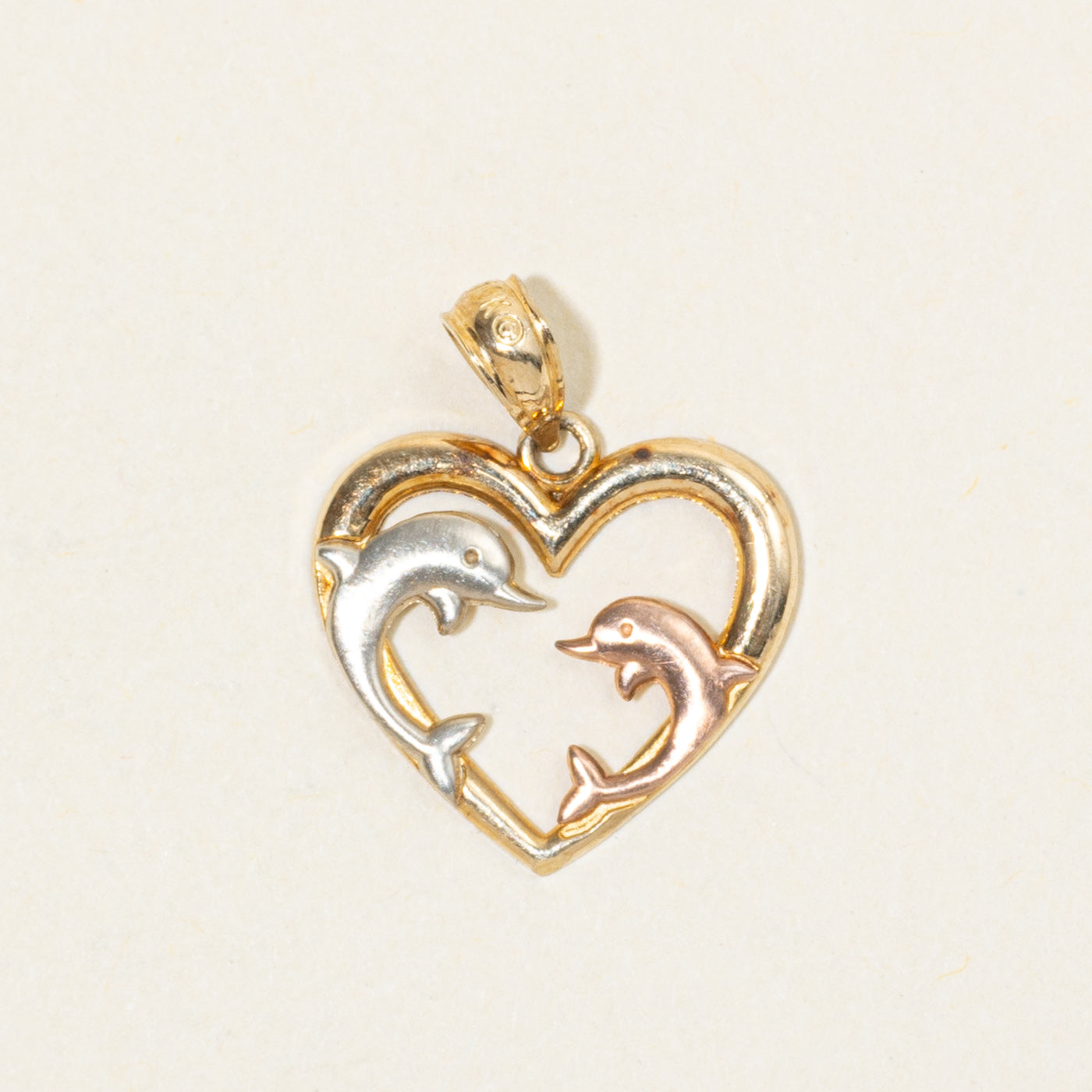 10k Yellow Gold Dolphin Heart Pendant