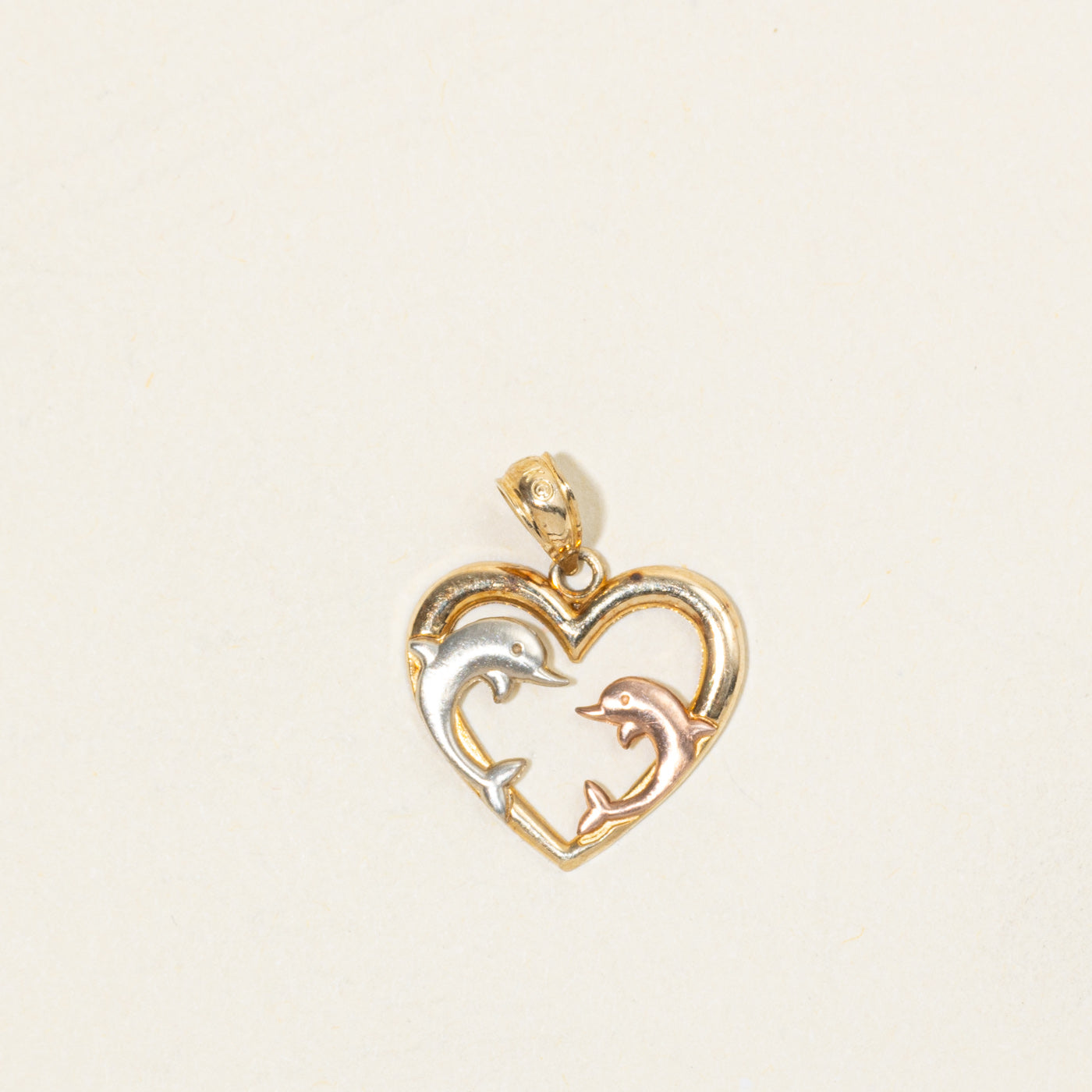 10k Yellow Gold Dolphin Heart Pendant