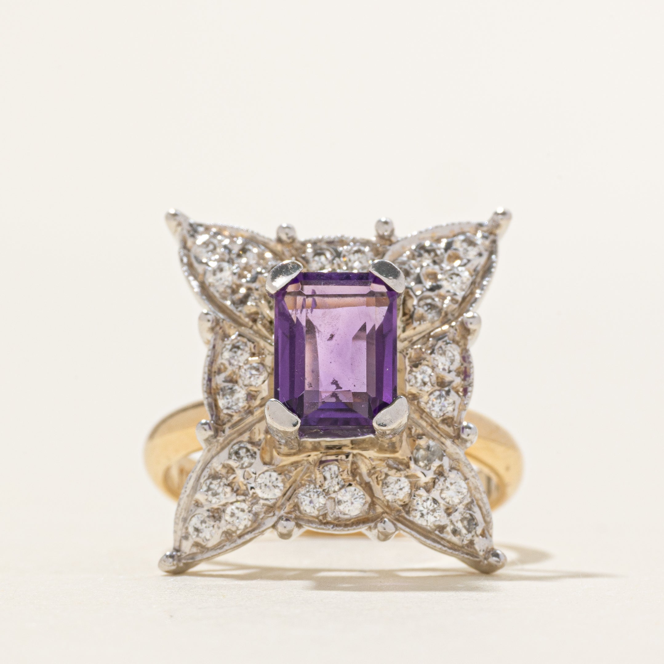 Amethyst & Diamond Floral Cocktail Ring | 1.43ct, 0.32ctw | SZ 7