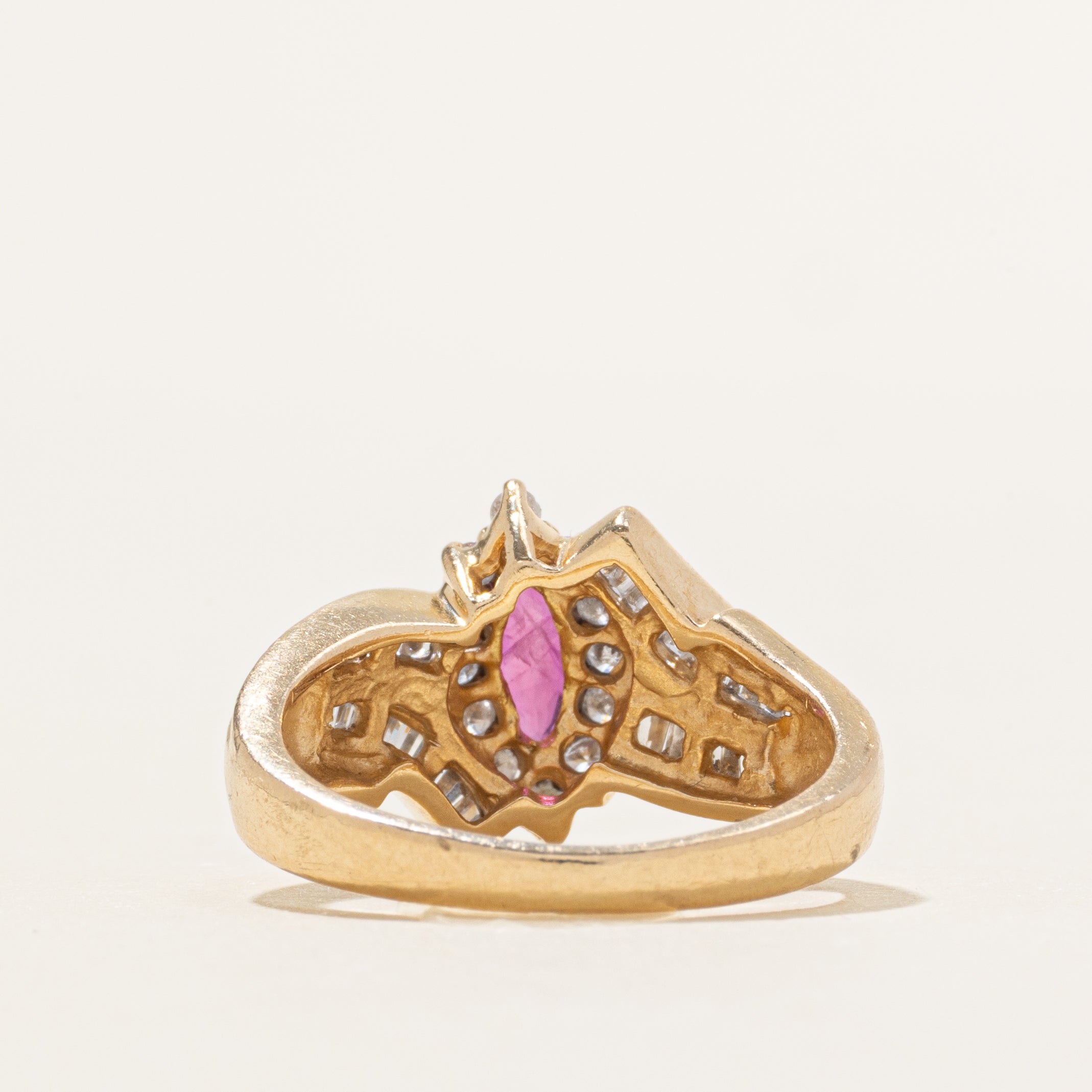 Synthetic Ruby & Diamond Halo Bypass Ring | 0.41ct, 0.63ctw | SZ 5.5