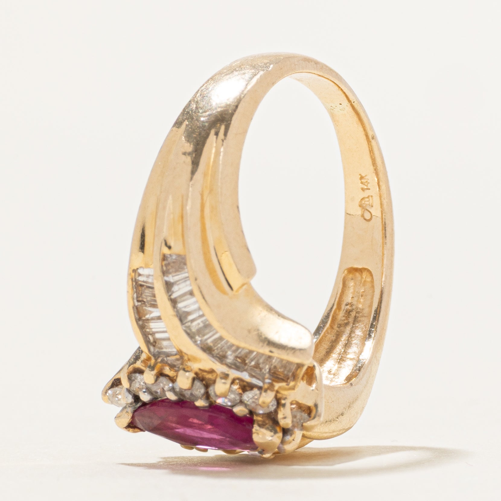 Synthetic Ruby & Diamond Halo Bypass Ring | 0.41ct, 0.63ctw | SZ 5.5