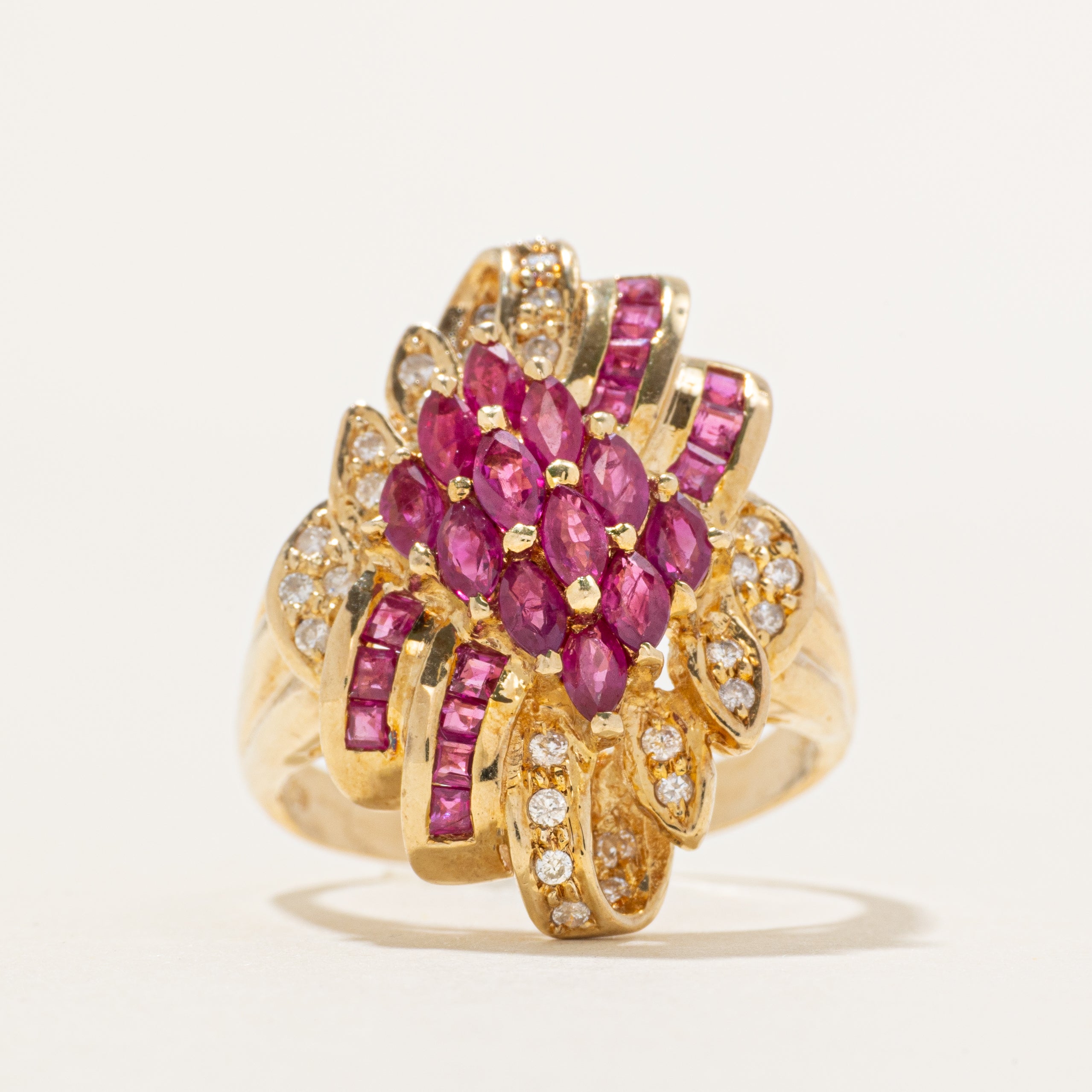 Synthetic Ruby & Diamond Cluster Cocktail Ring | 1.53ctw, 0.28ctw | SZ 9