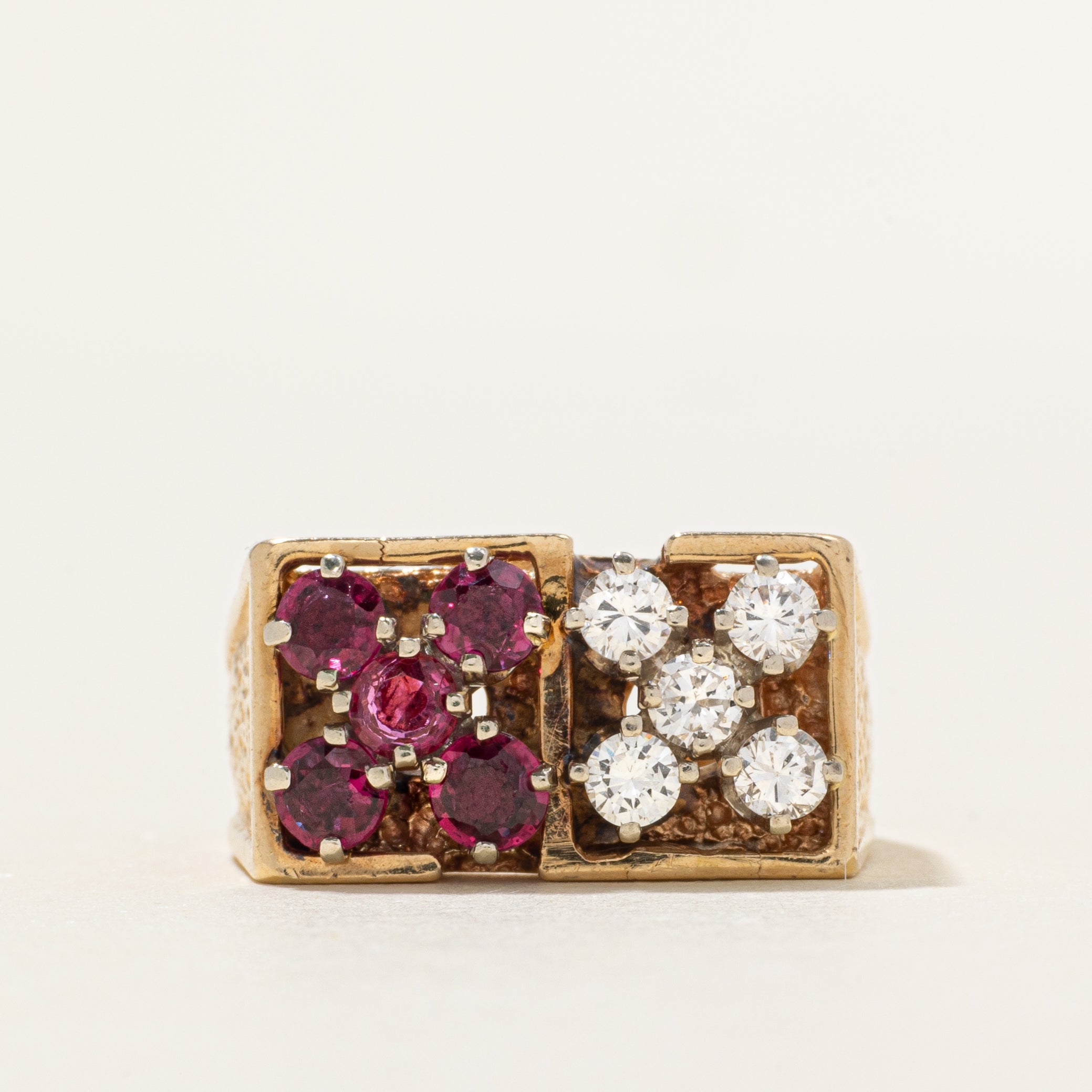 Ruby & Diamond X Cluster Chunky Ring | 0.60ctw, 0.43ctw | SZ 7