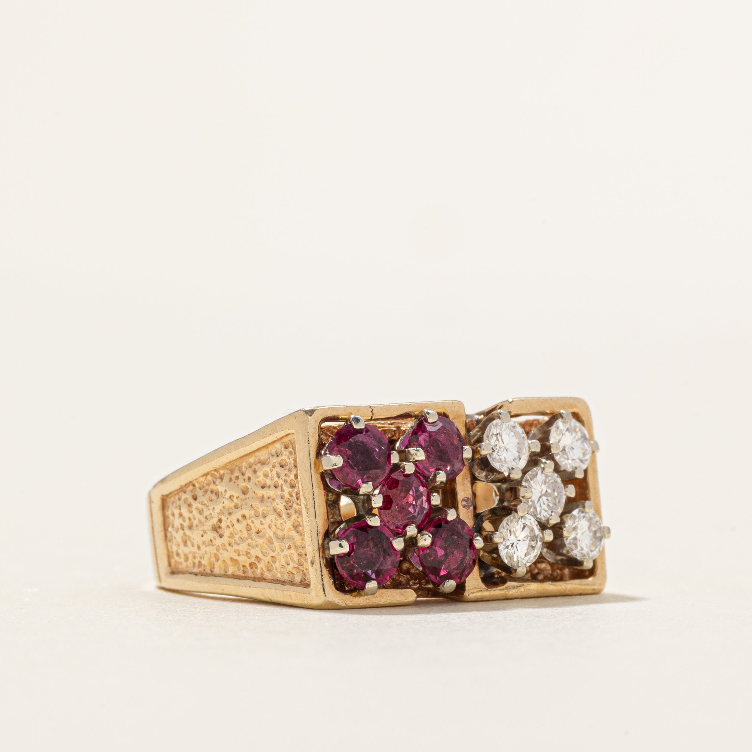 Ruby & Diamond X Cluster Chunky Ring | 0.60ctw, 0.43ctw | SZ 7