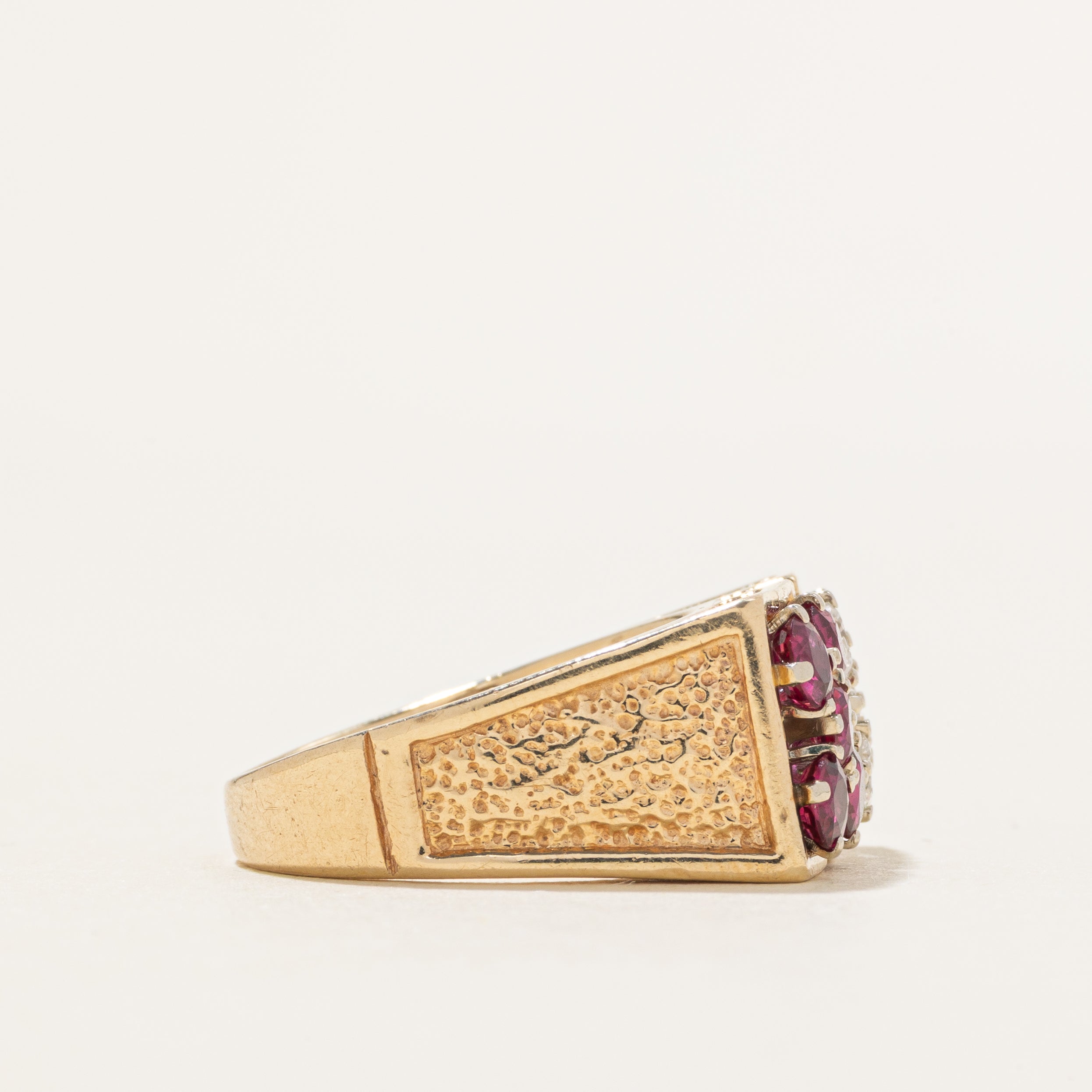 Ruby & Diamond X Cluster Chunky Ring | 0.60ctw, 0.43ctw | SZ 7