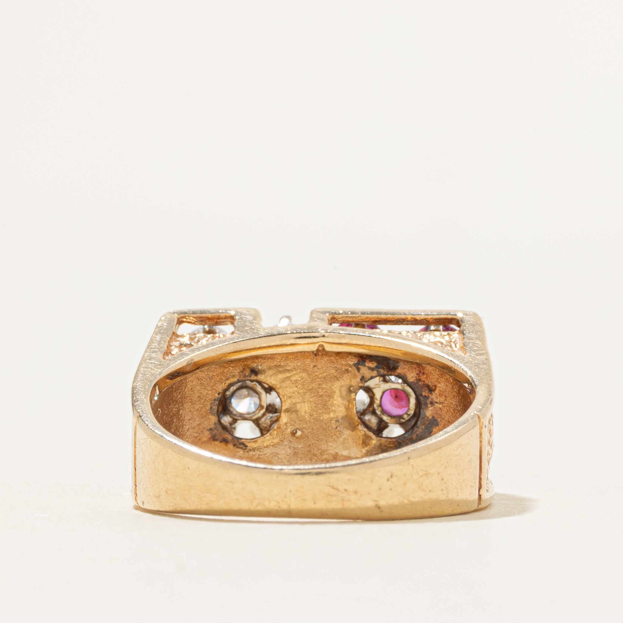 Ruby & Diamond X Cluster Chunky Ring | 0.60ctw, 0.43ctw | SZ 7