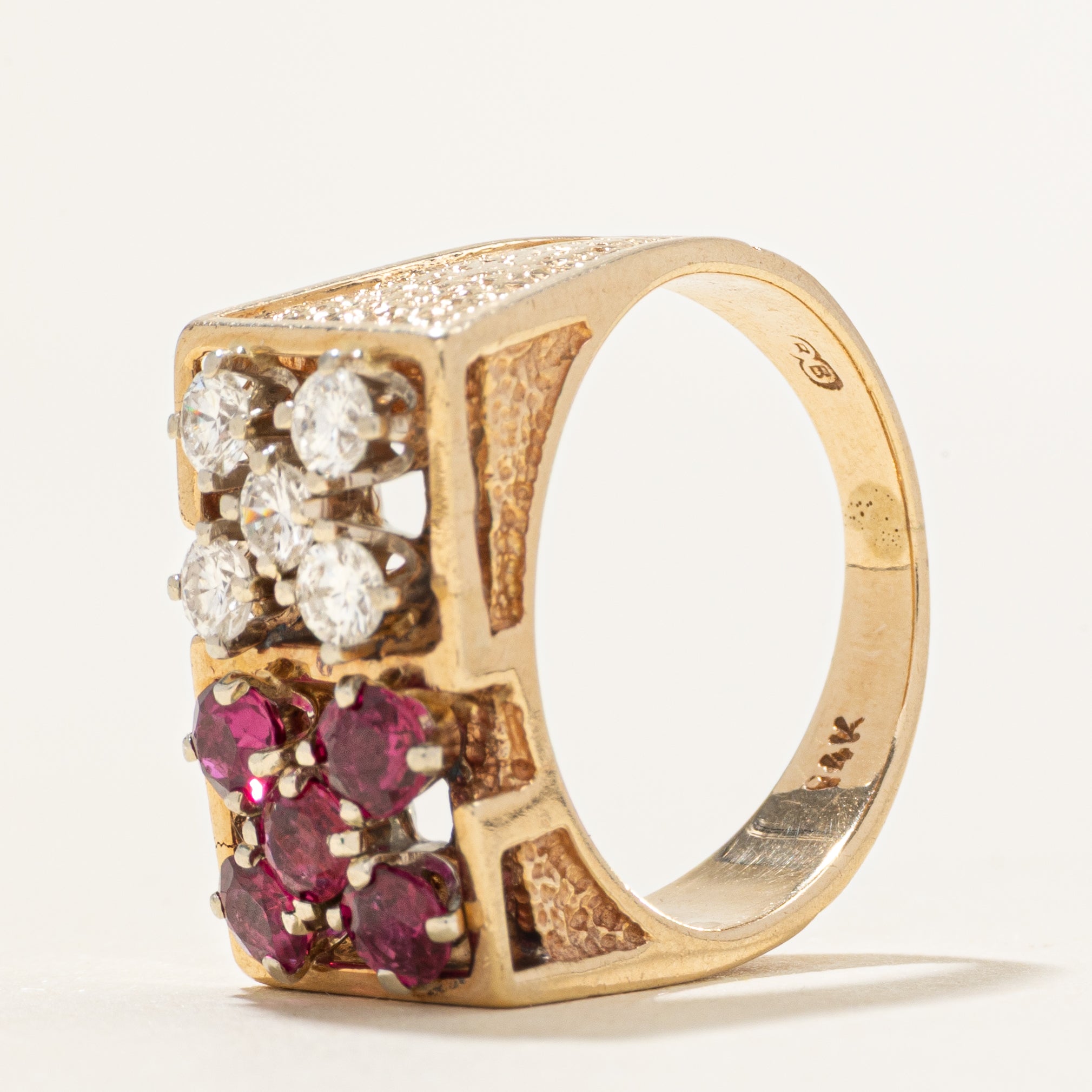 Ruby & Diamond X Cluster Chunky Ring | 0.60ctw, 0.43ctw | SZ 7