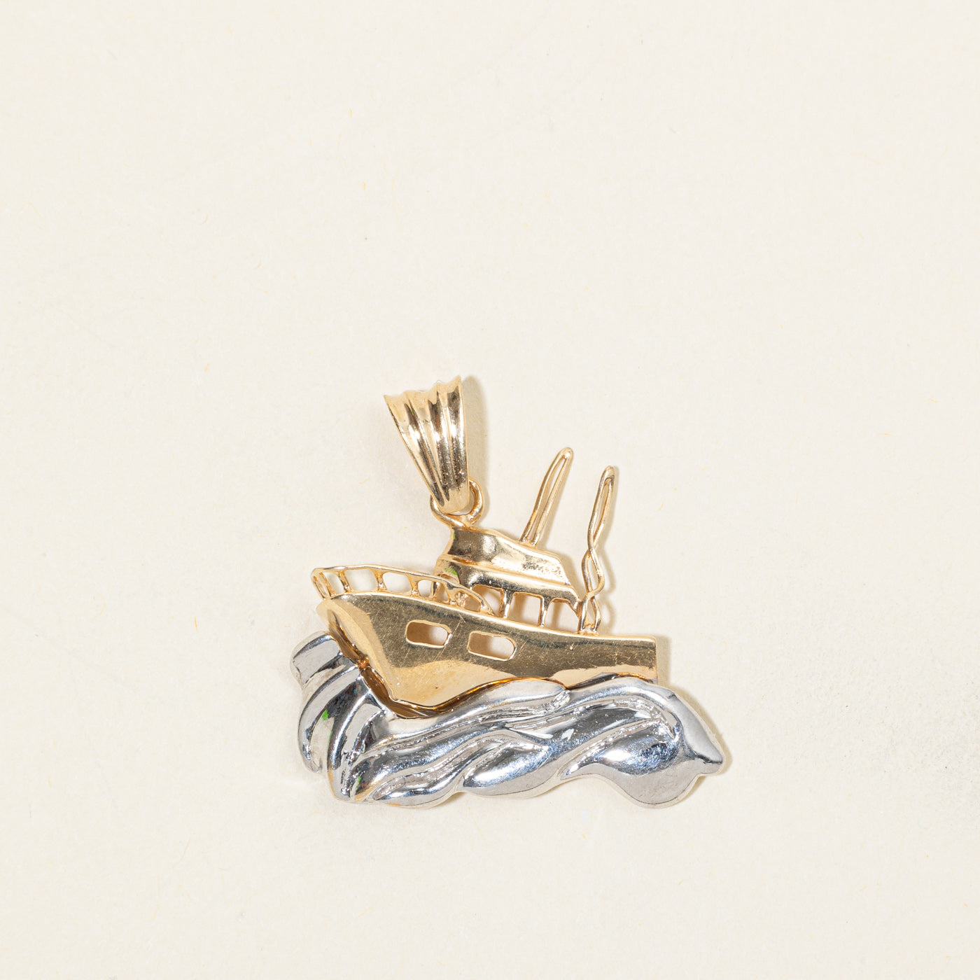 14k Two Tone Gold Boat Pendant