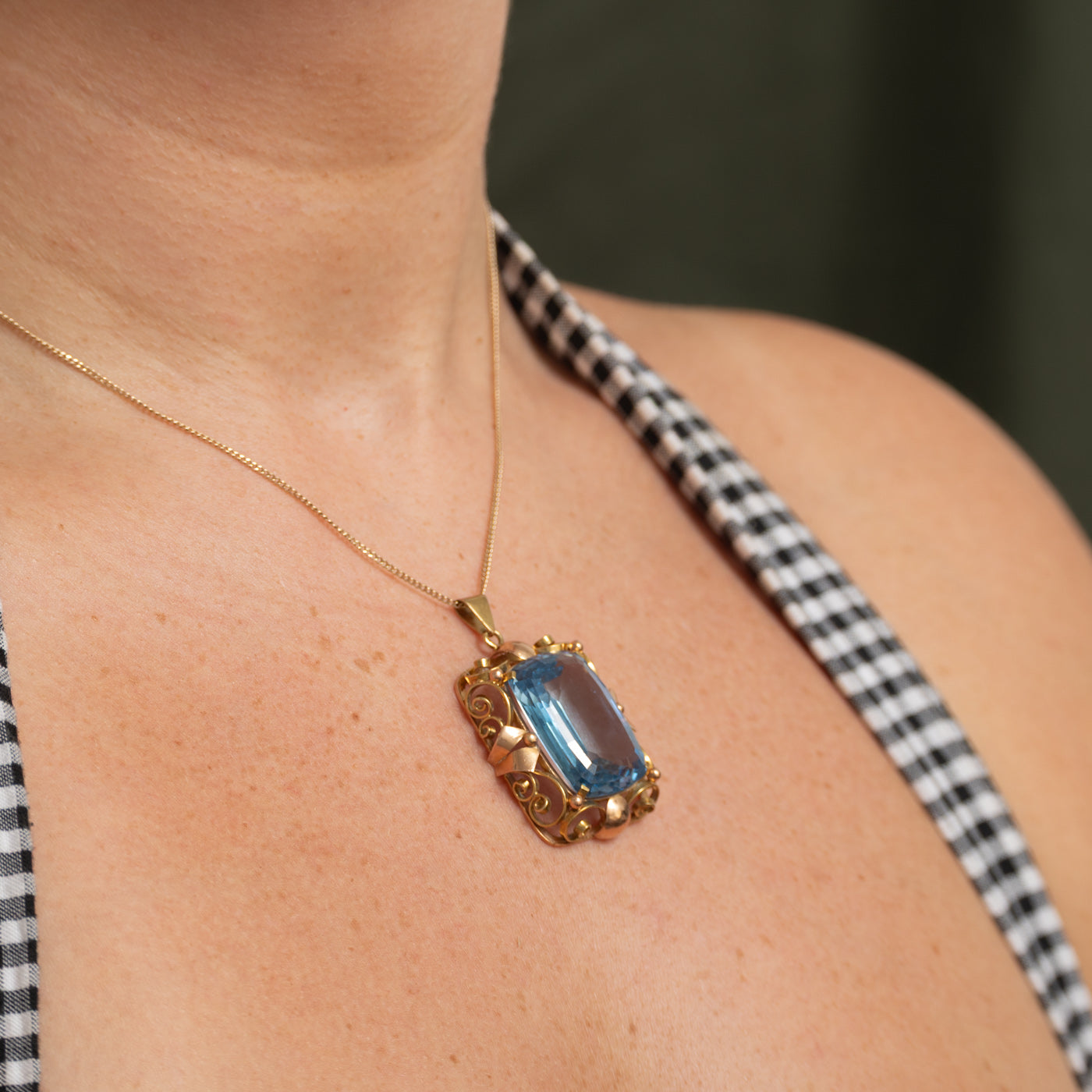 Large Blue Topaz Scrollwork Pendant | 70.40ct